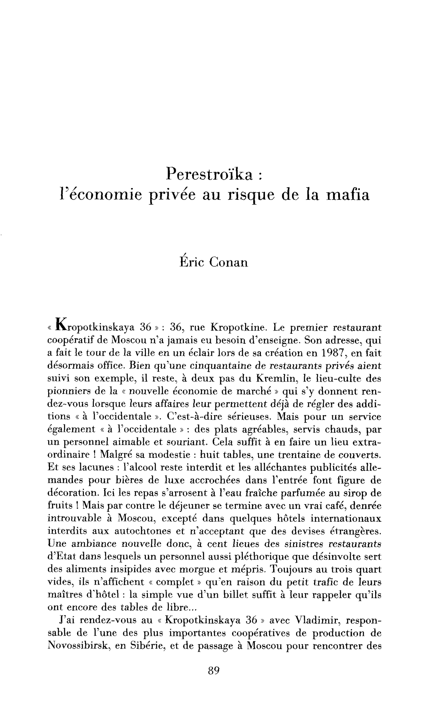 Perestroïka : l’économie privée au risque de la mafia