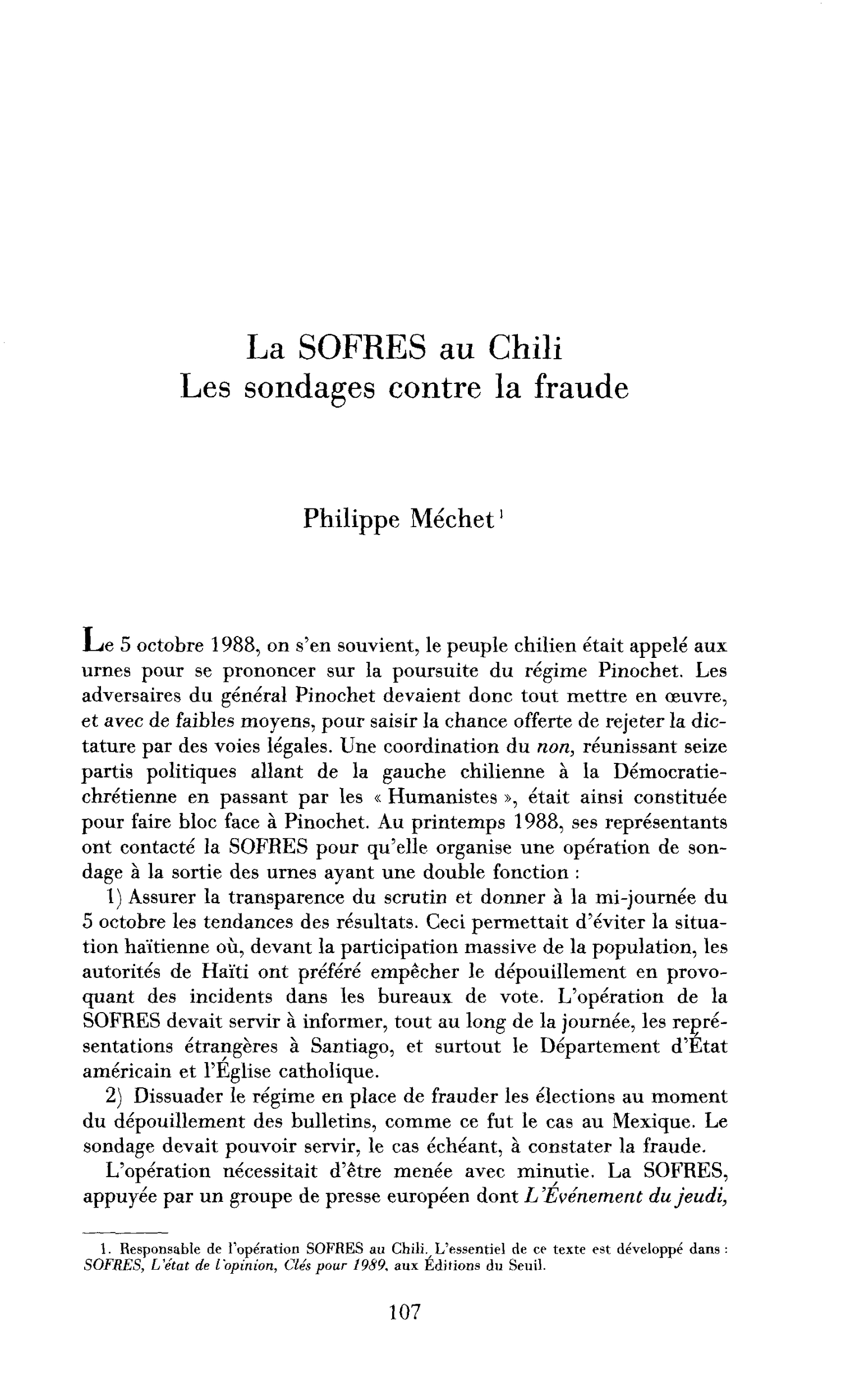 La Sofres au Chili : les sondages contre la fraude