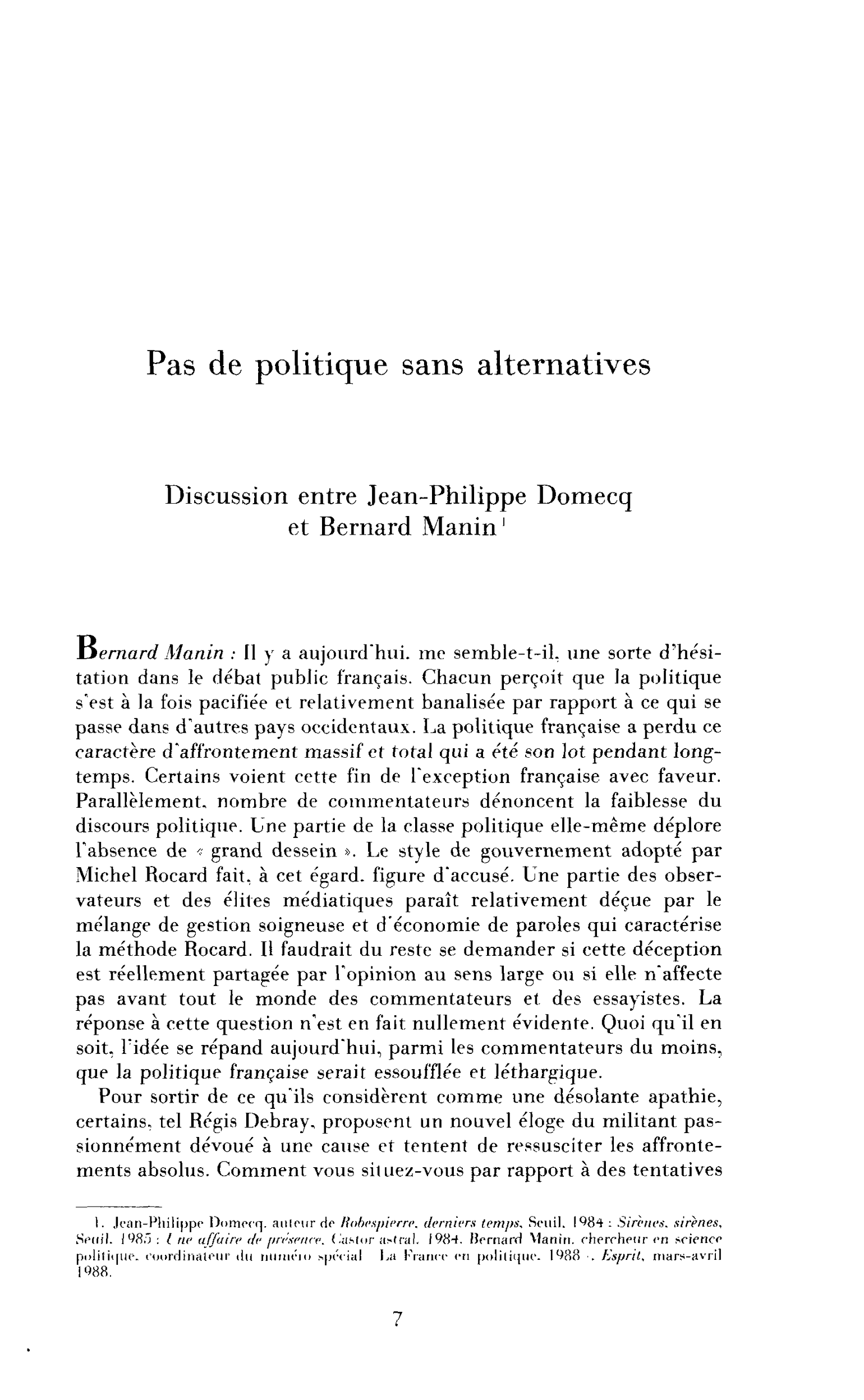 Pas de politique sans alternatives (entretien)