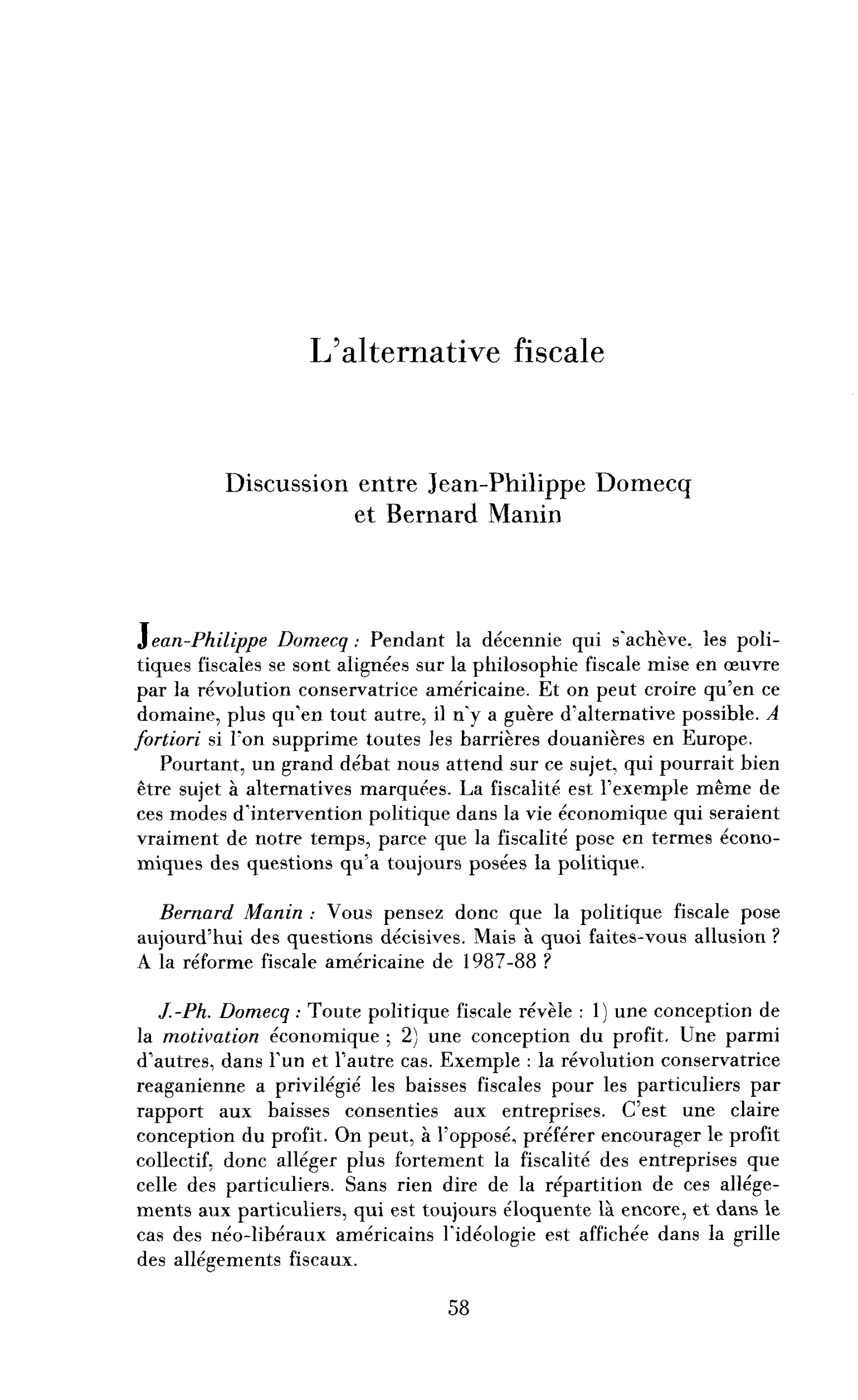 L’alternative fiscale (entretien)