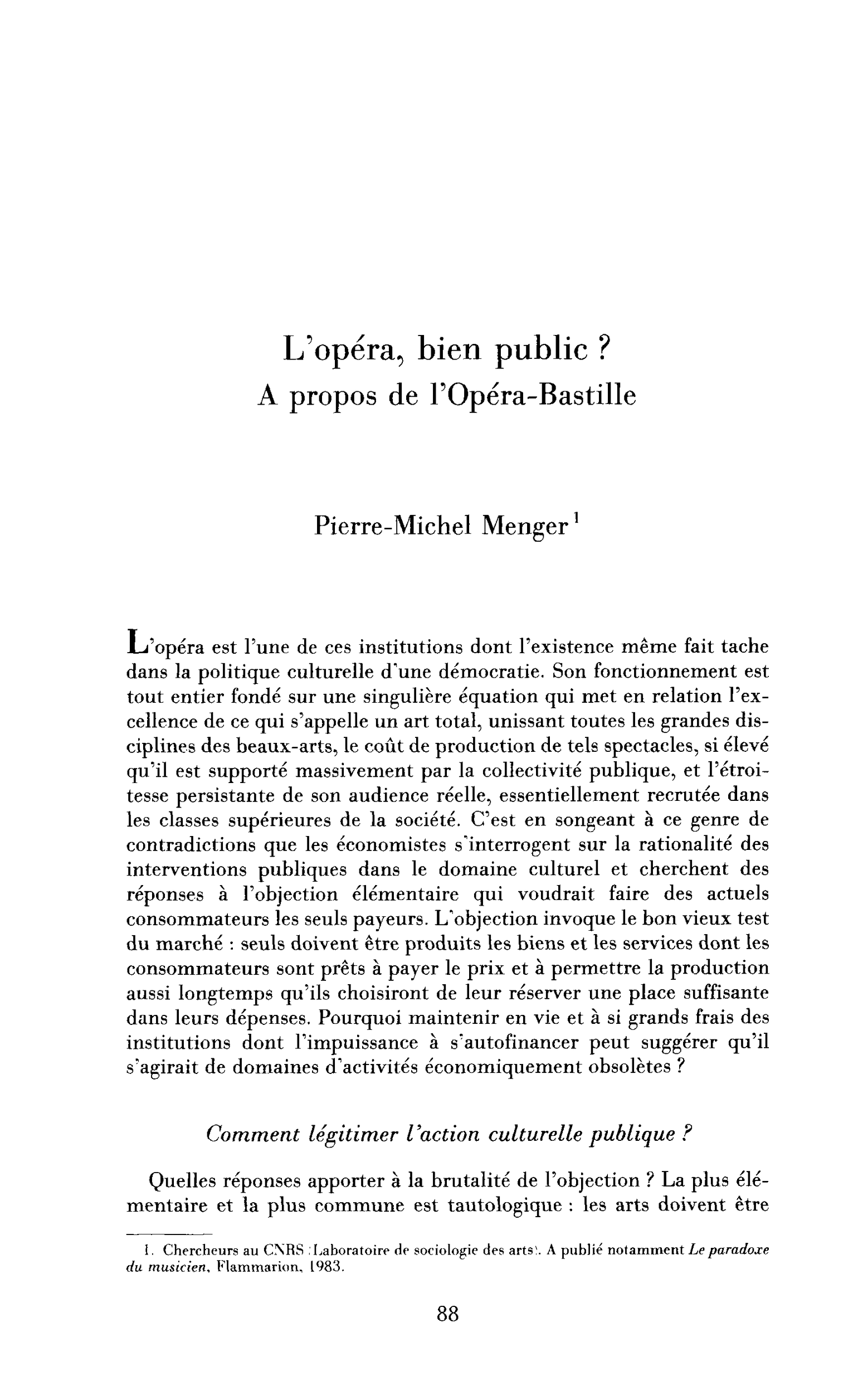 L’opéra, bien public ? L’Opéra-Bastille