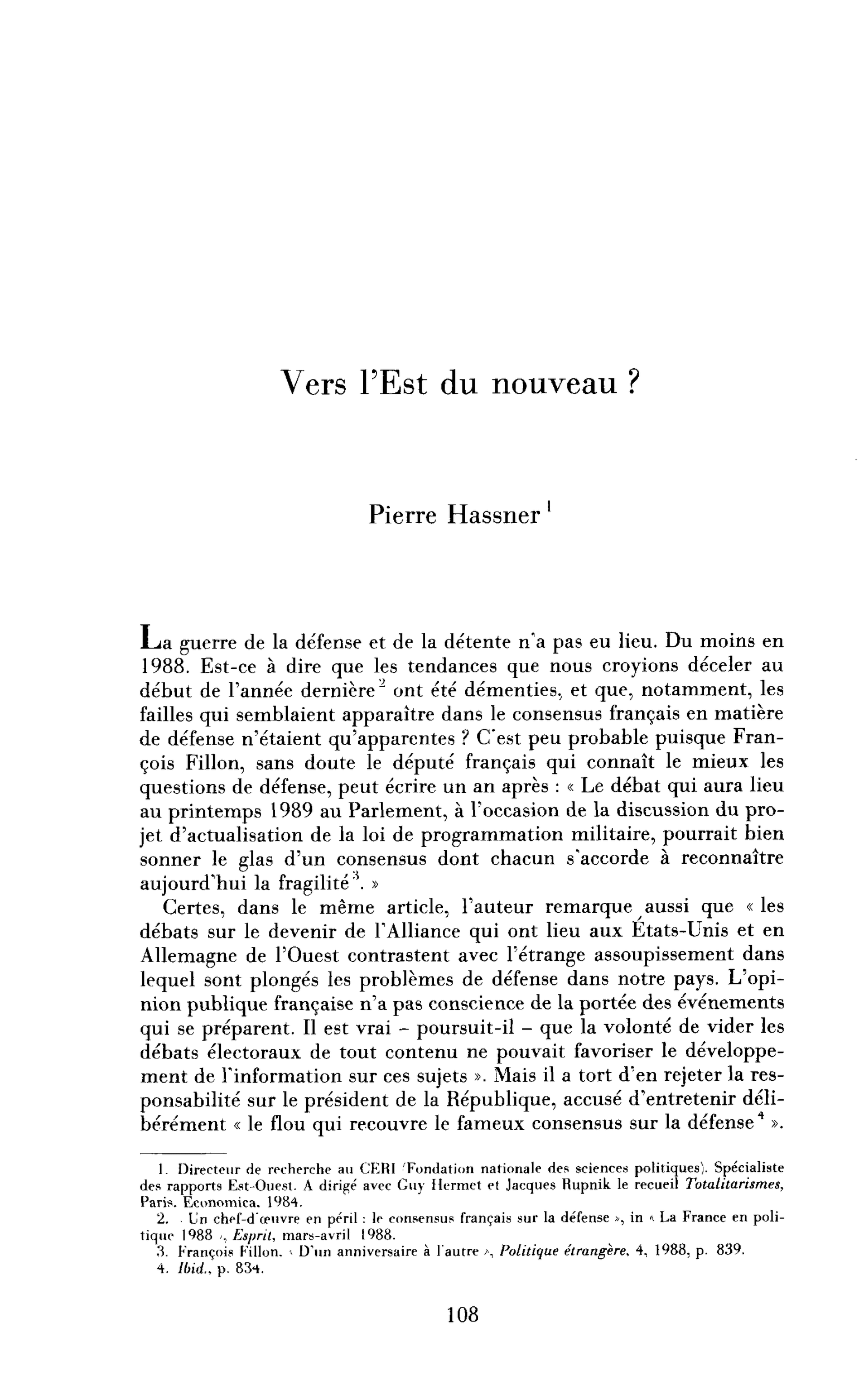 Vers l’Est, du nouveau ?
