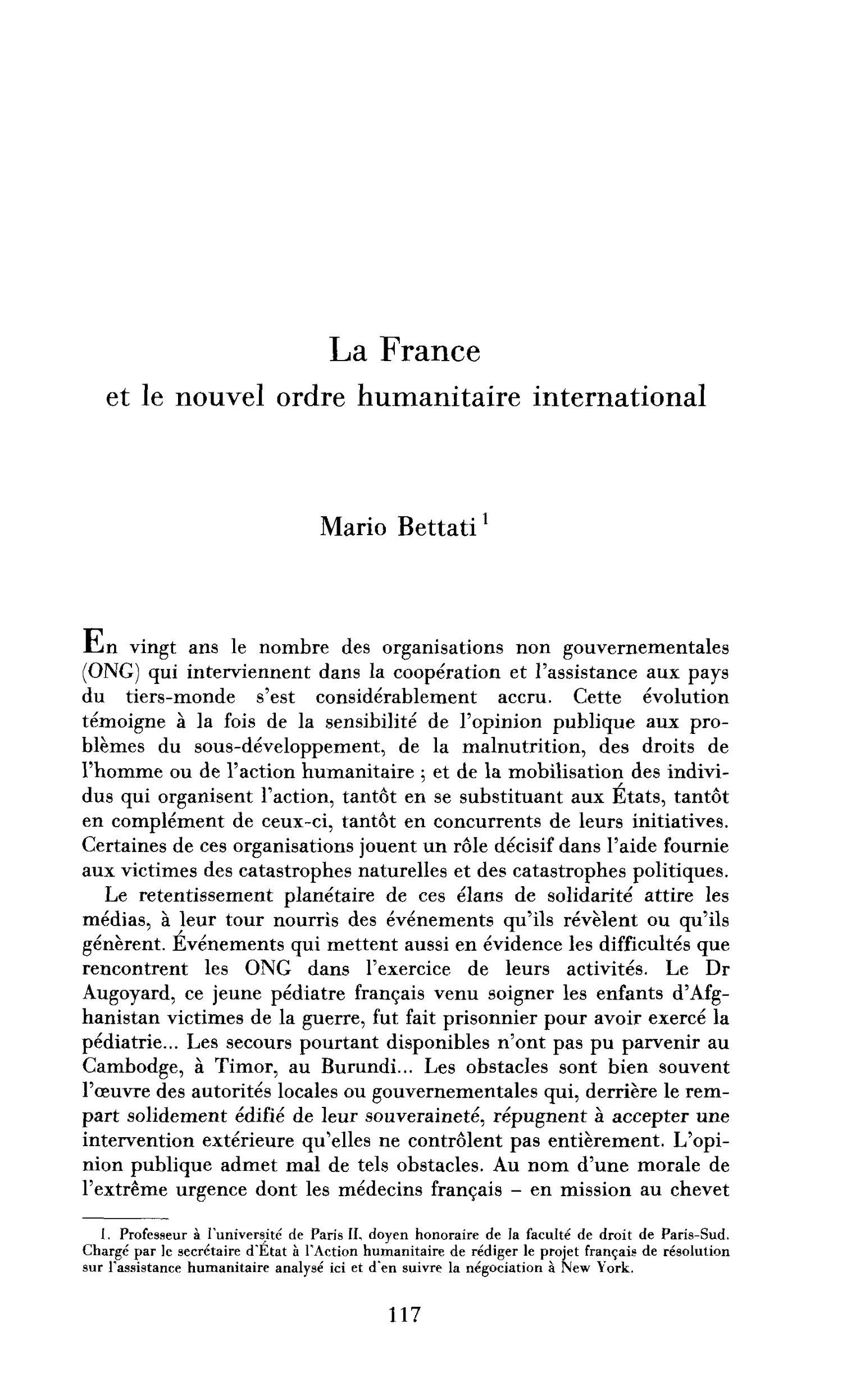 La France et le nouvel ordre humanitaire international