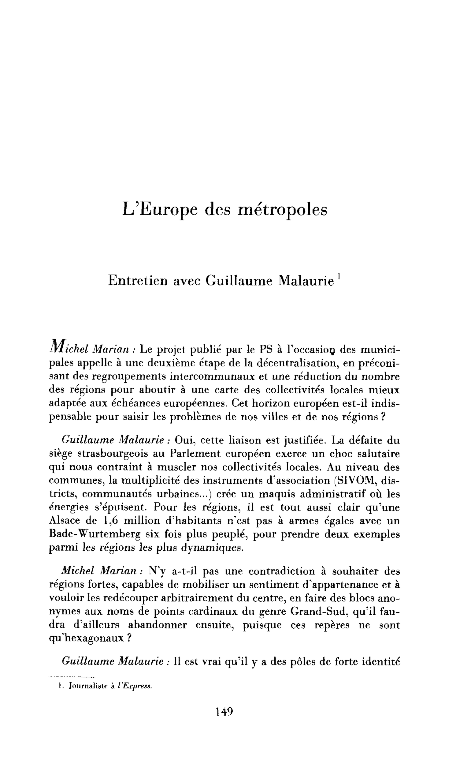L’Europe des métropoles (entretien)
