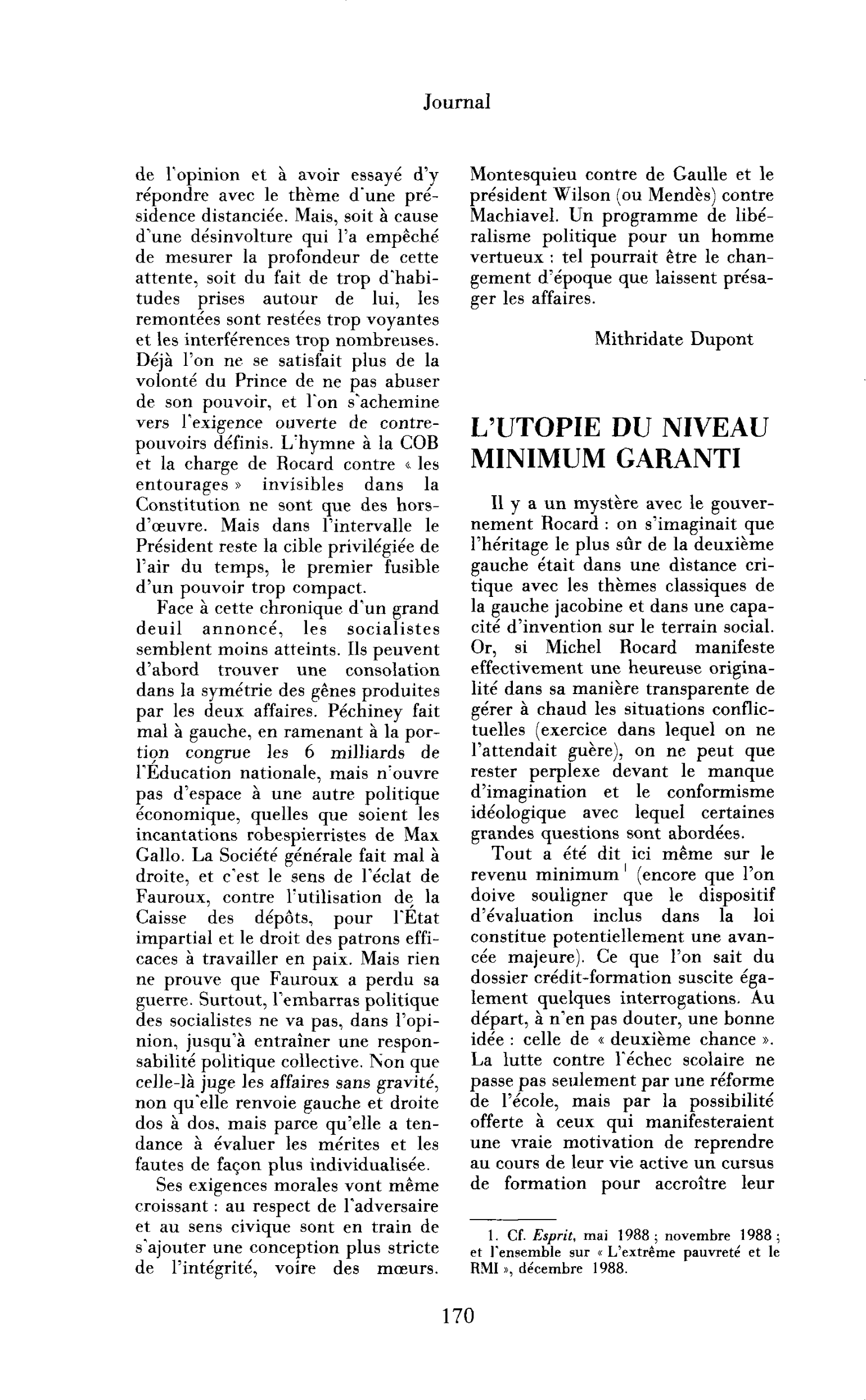 L’utopie du niveau minimum garanti