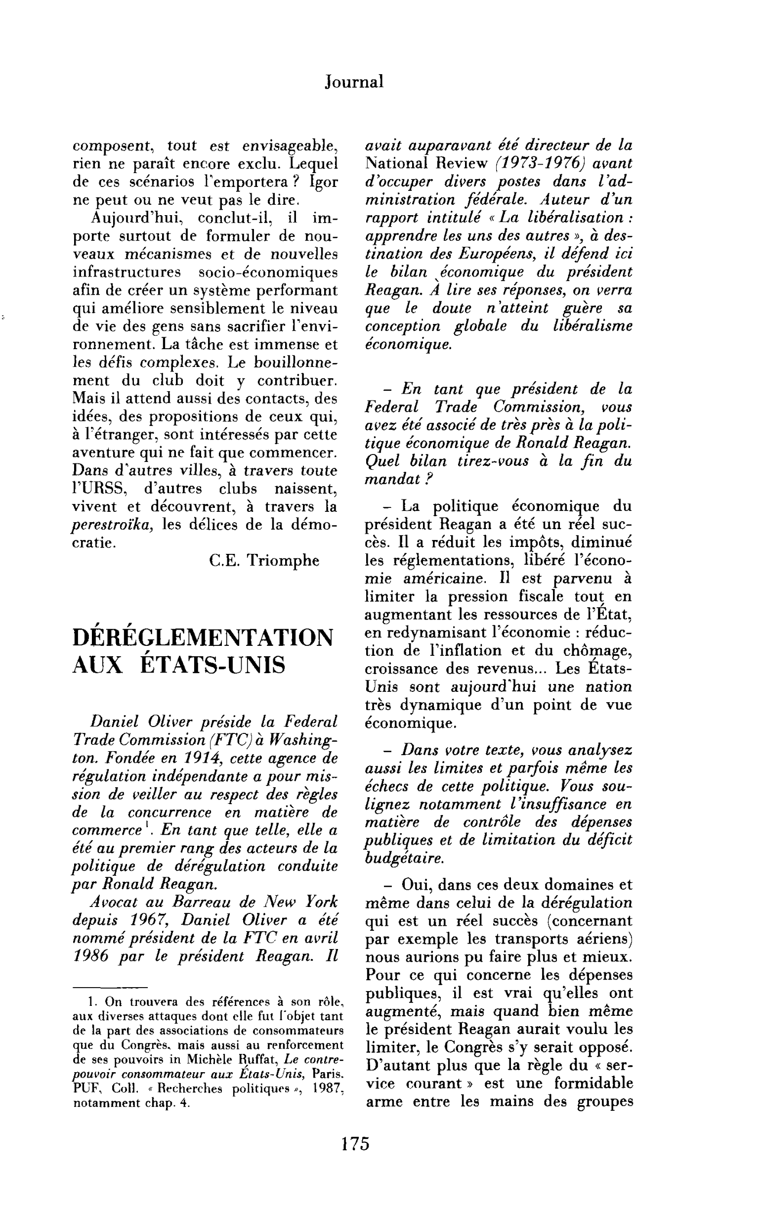 La déréglementation aux États-Unis