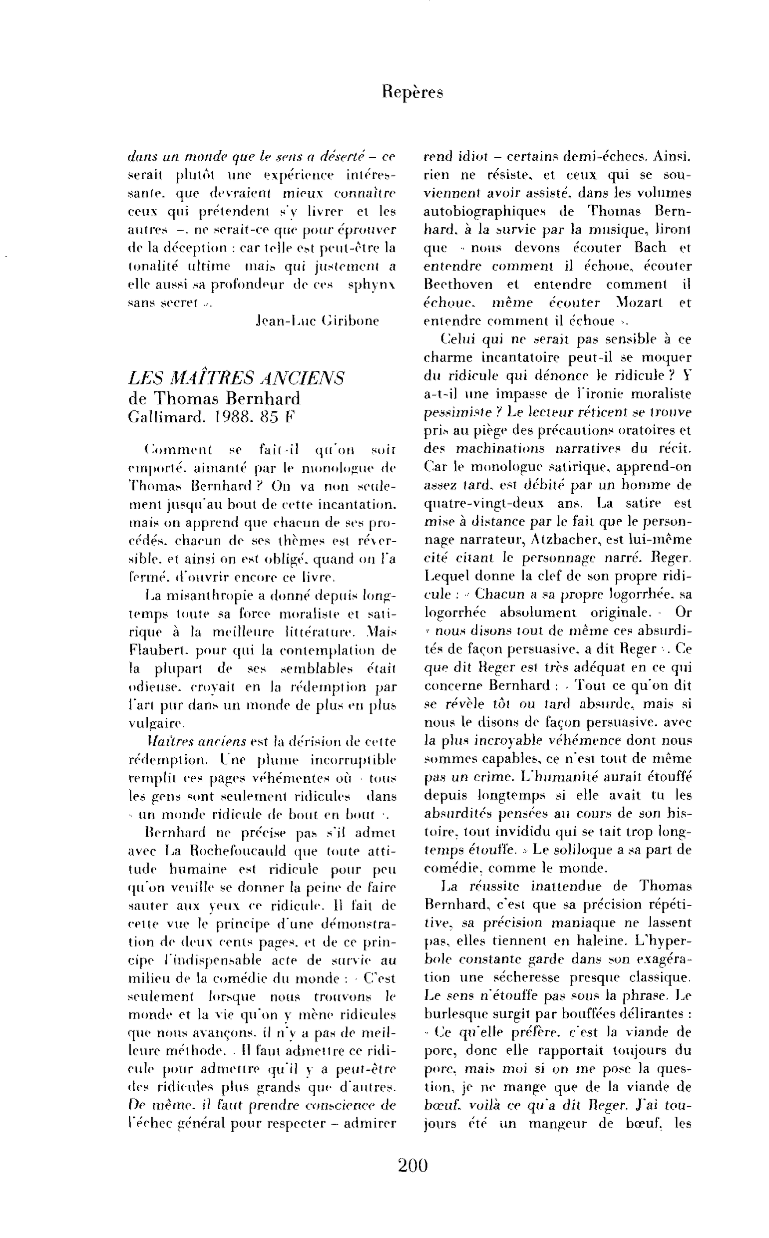 Thomas Bernhard, Maîtres anciens