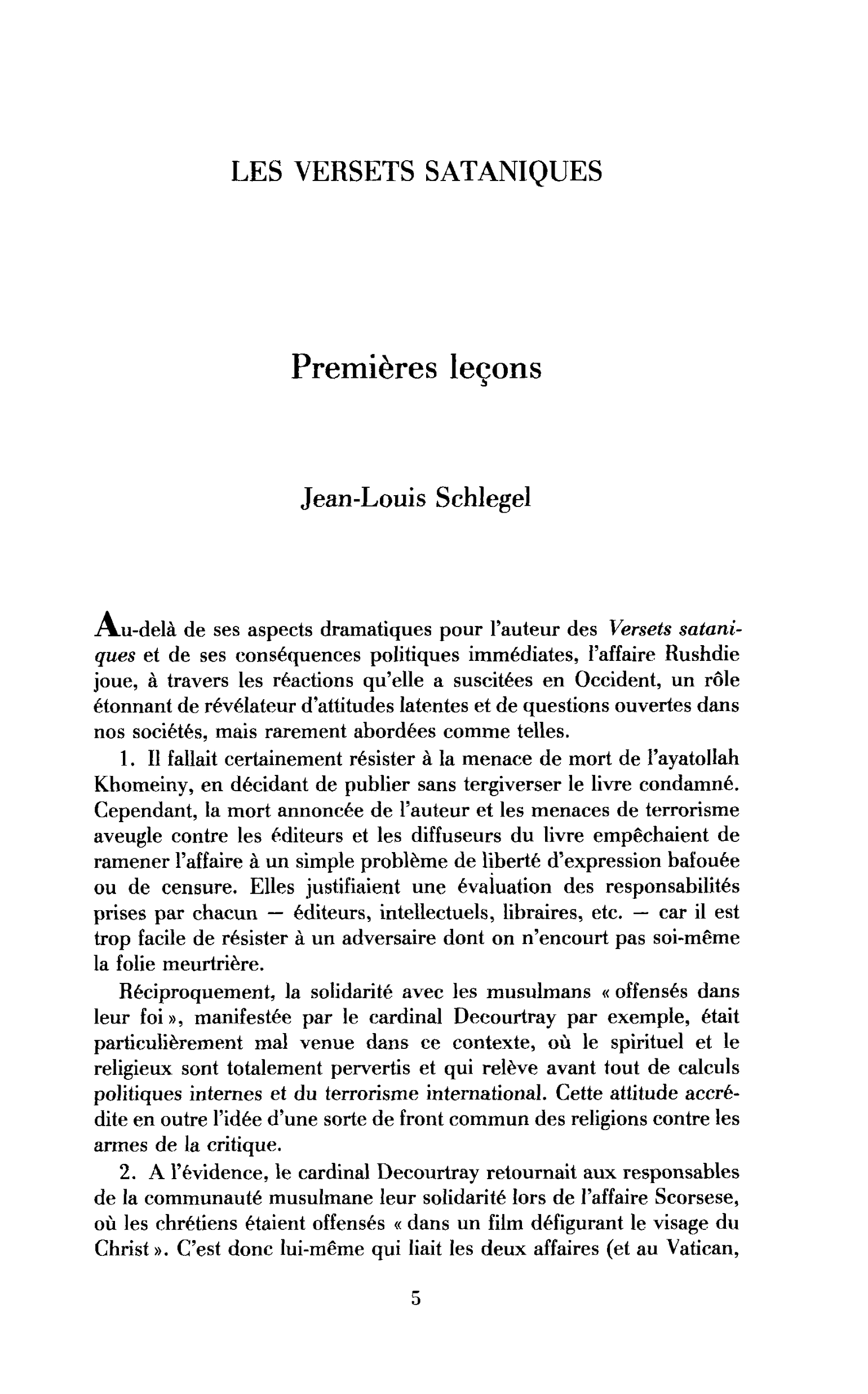 Premières leçons (les Versets sataniques)