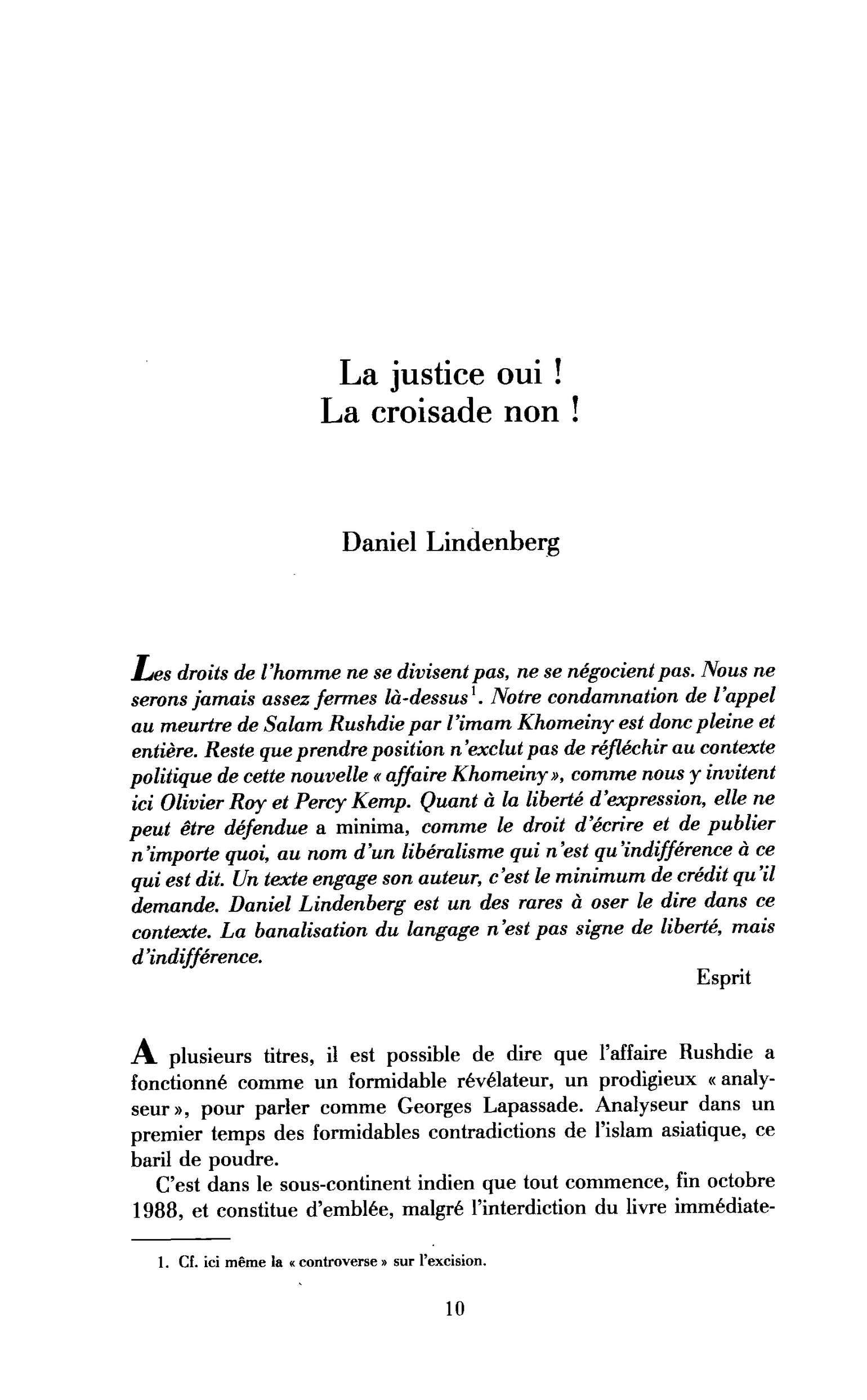 La justice oui ! La croisade non ! (les Versets sataniques)