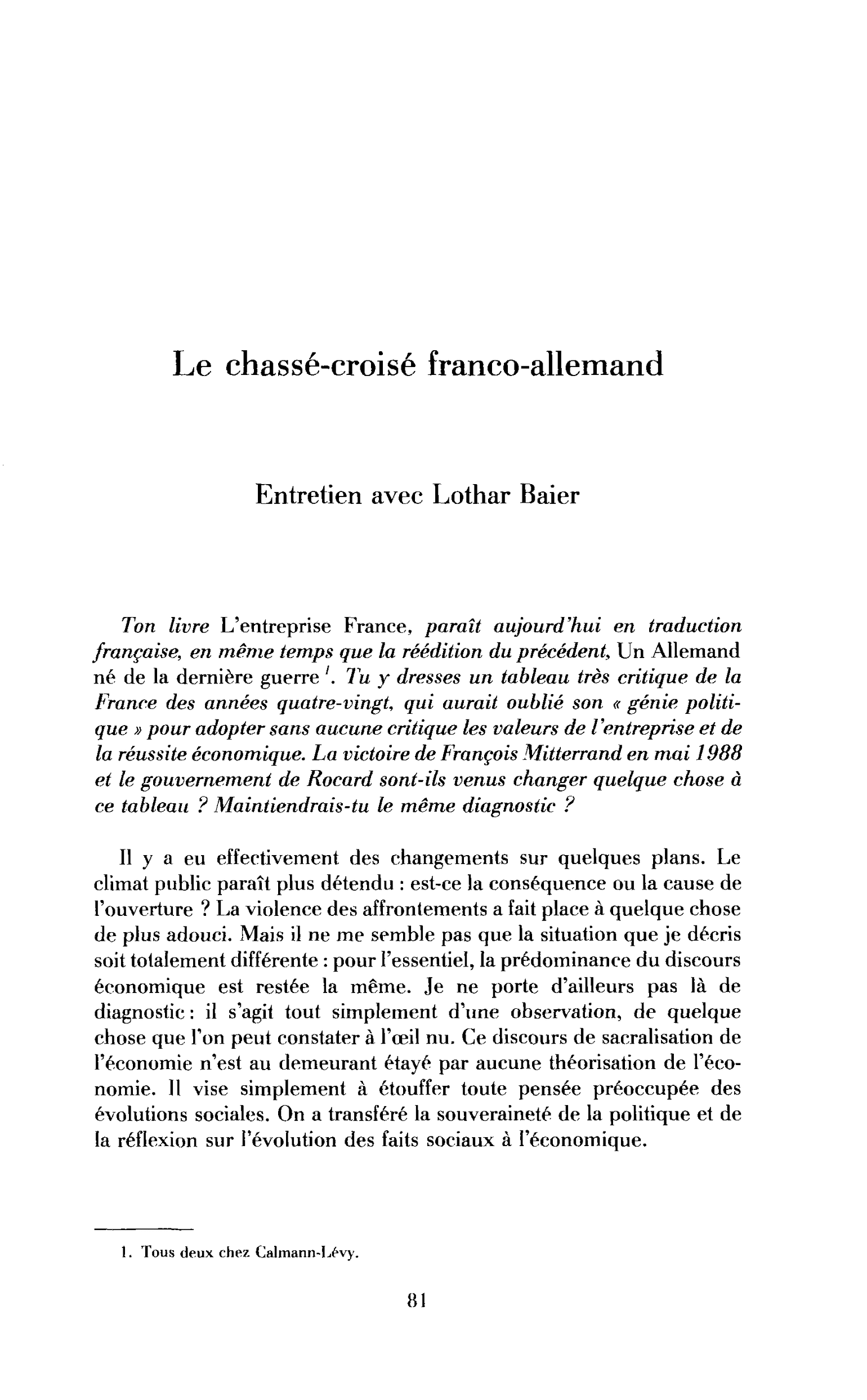Le chassé-croisé franco-allemand (entretien)