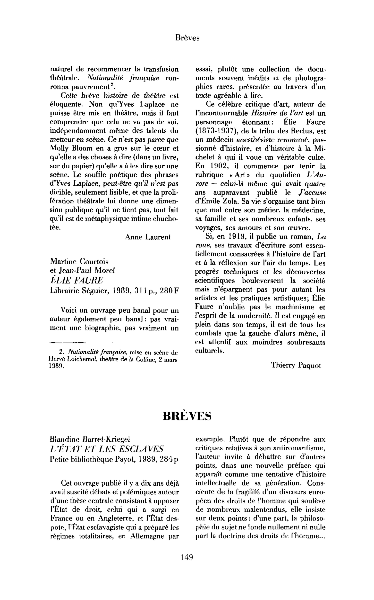 Martine Courtois et Jean-Paul Morel, Elie Faure