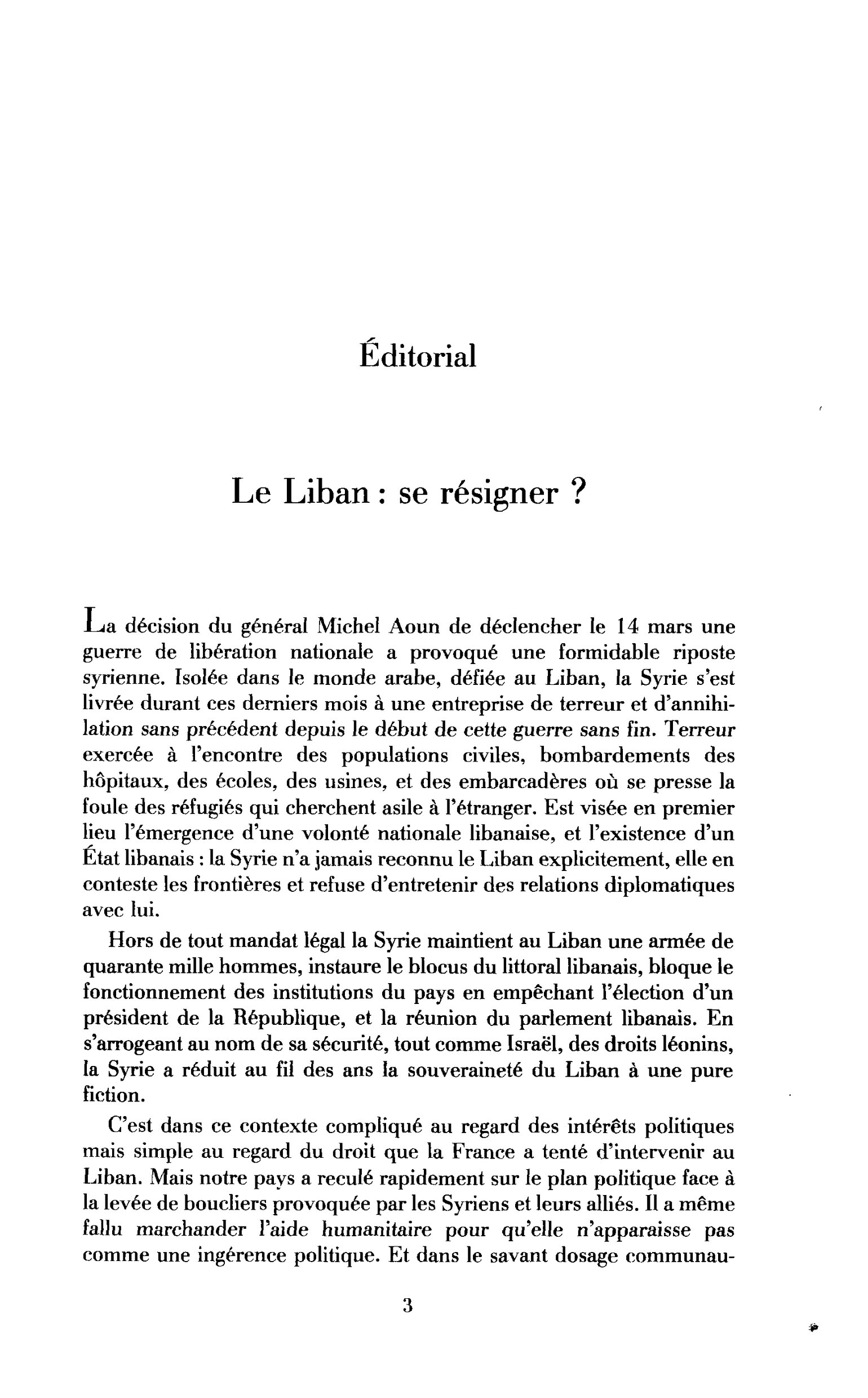 Le Liban : se résigner ?