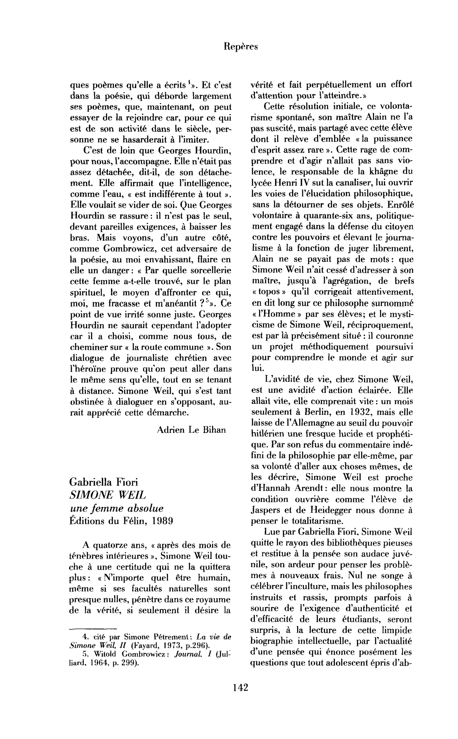 Gabriella Fiori, Simone Weil, une femme absolue