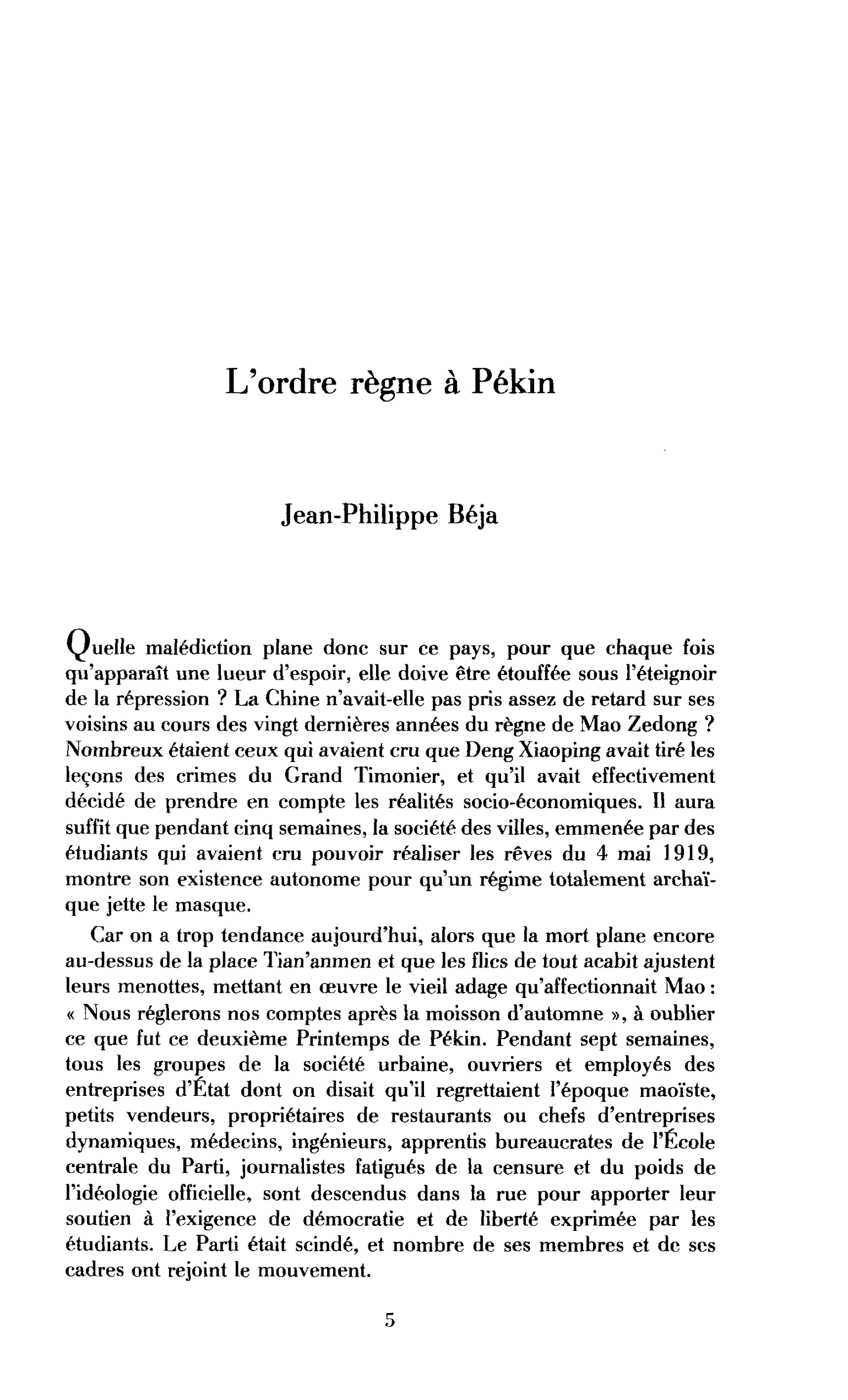 L’ordre règne à Pékin