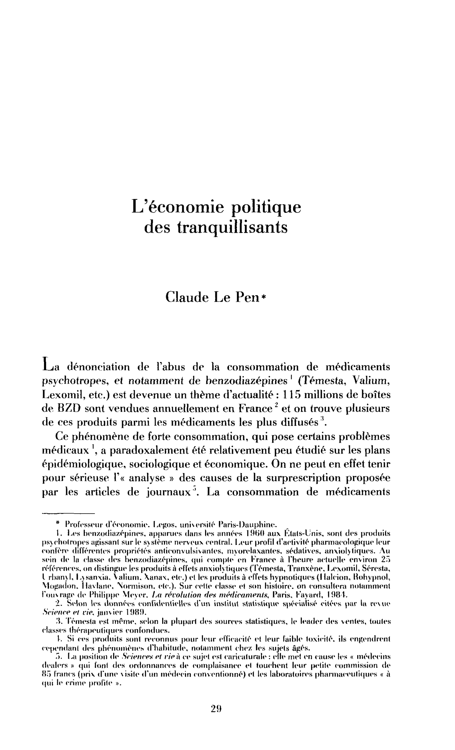 L’économie politique des tranquillisants