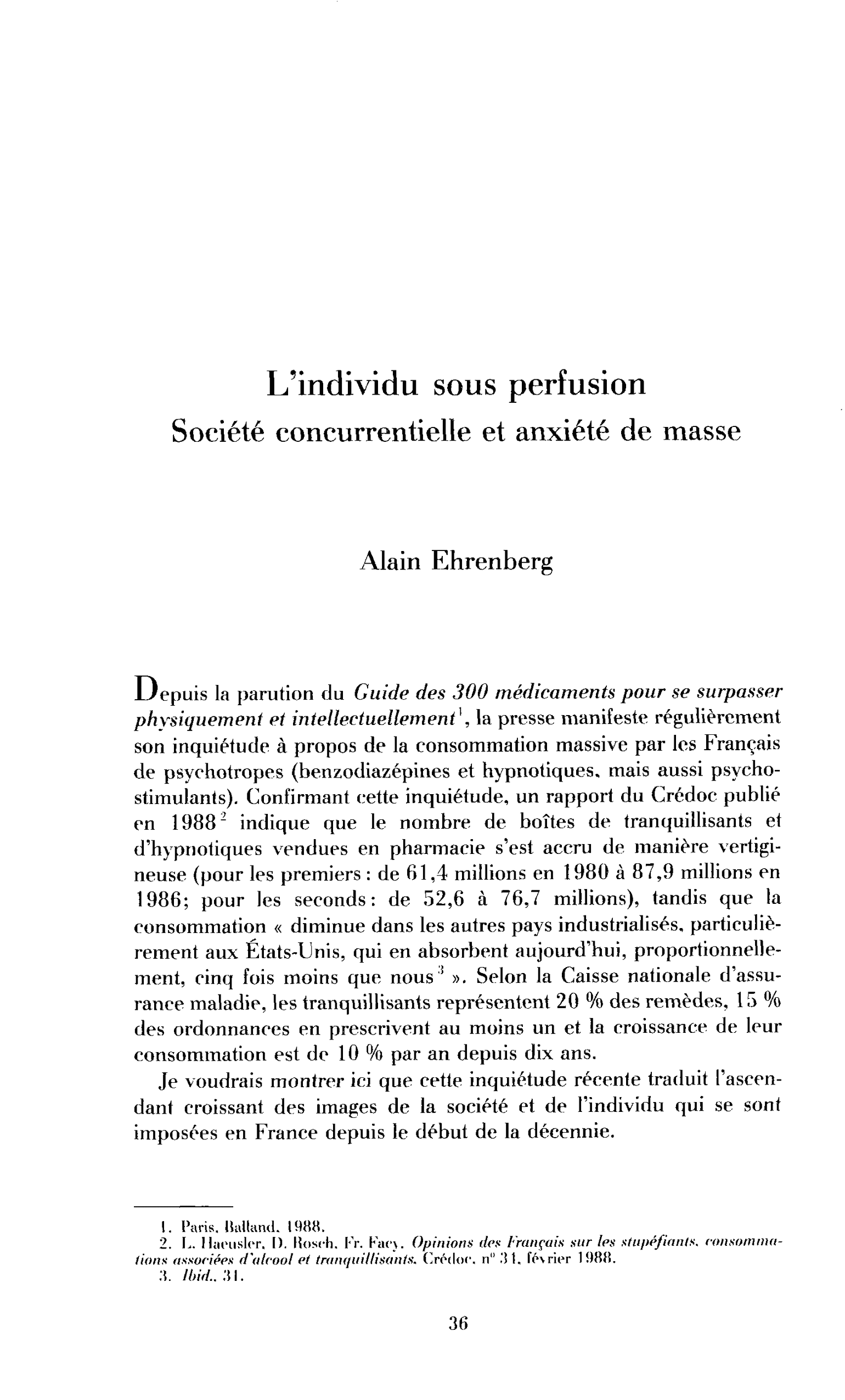 L’individu sous perfusion