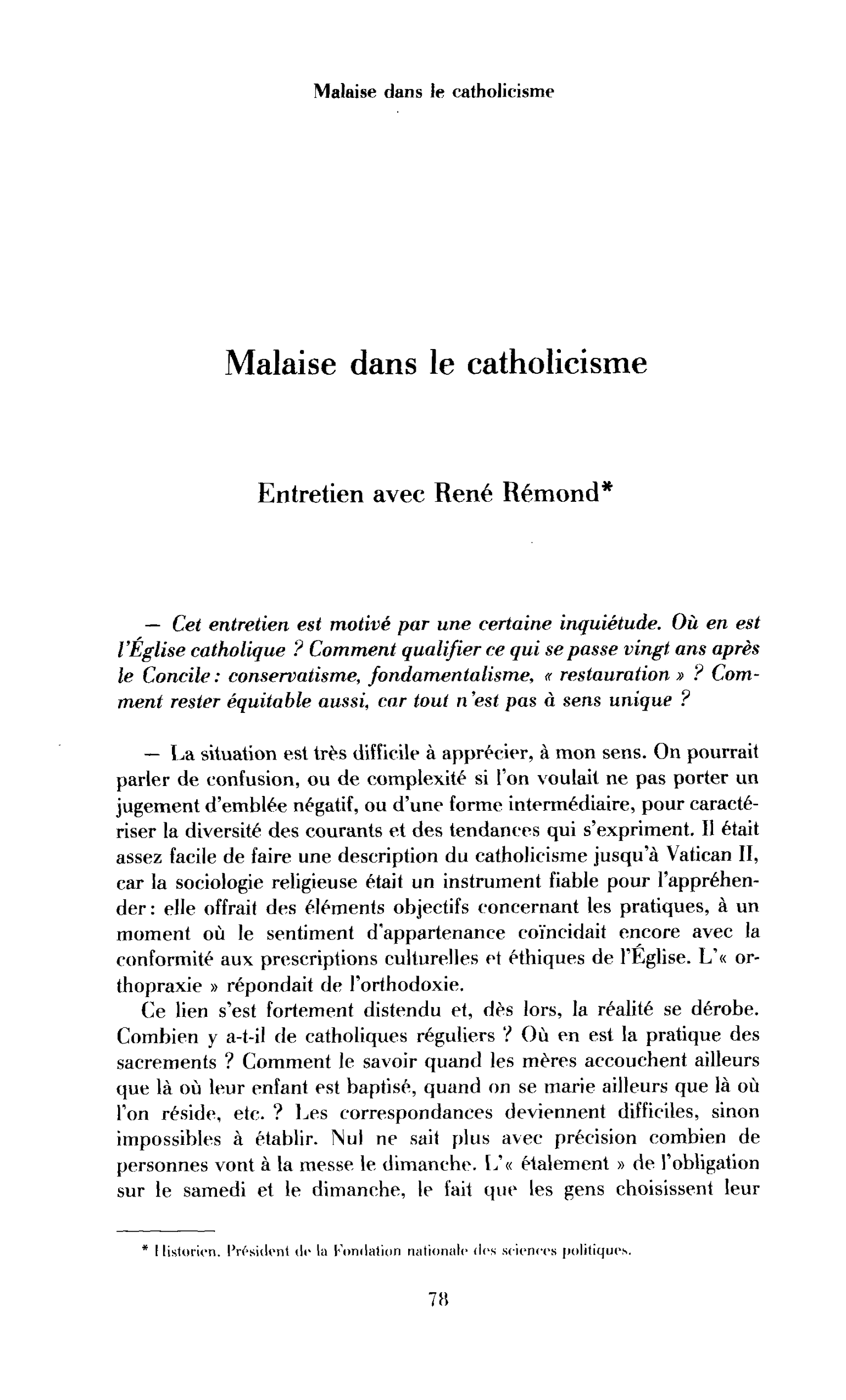 Malaise dans le catholicisme (entretien)