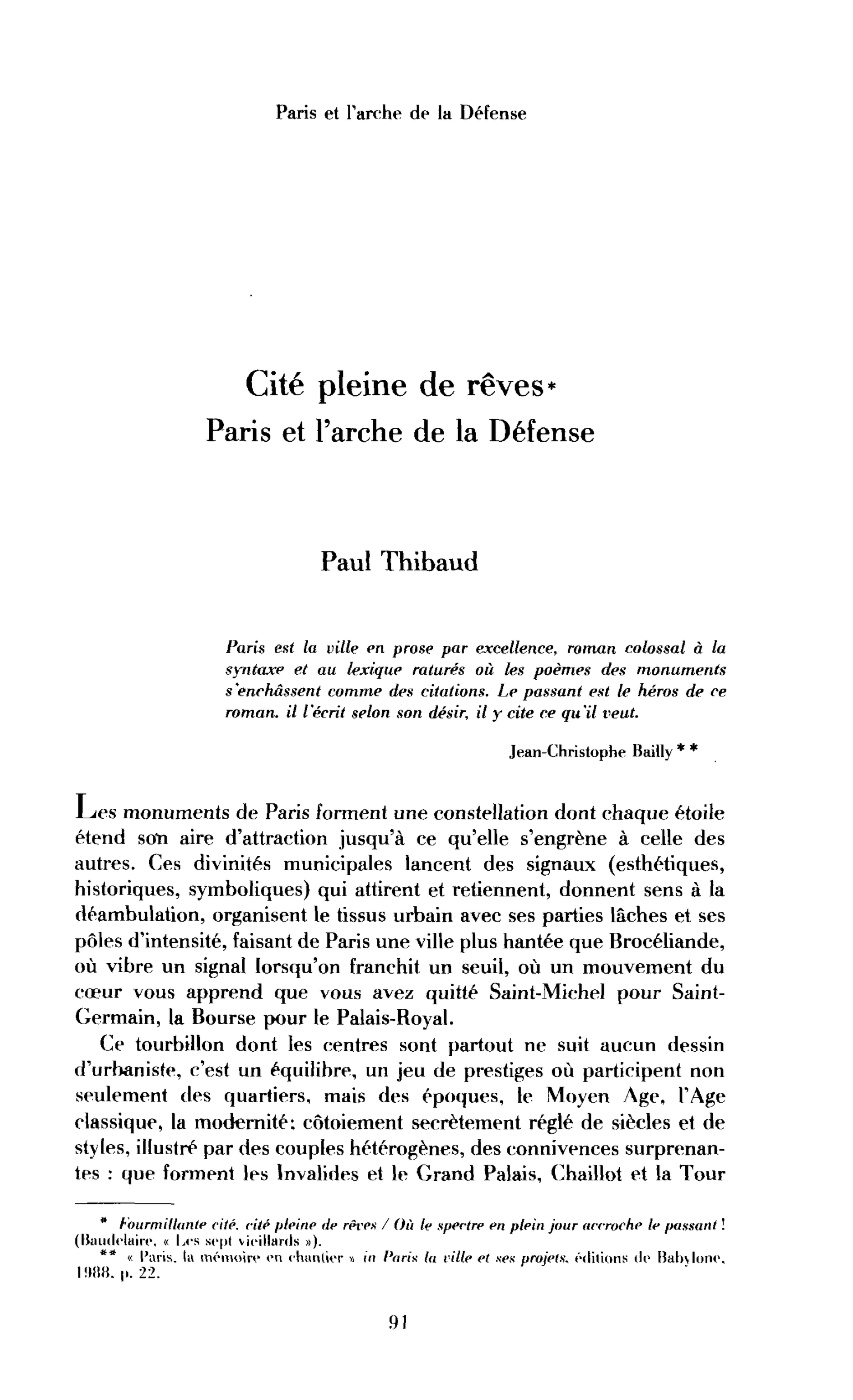 Cité pleine de rêves. Paris et l’Arche de la Défense