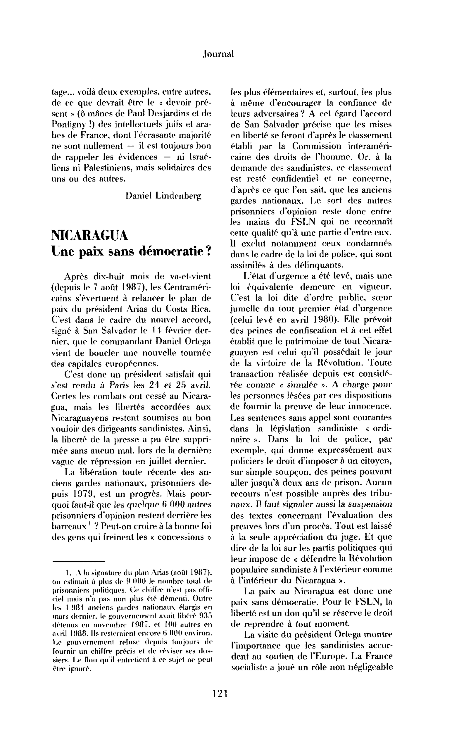 Nicaragua. Une paix sans démocratie ?
