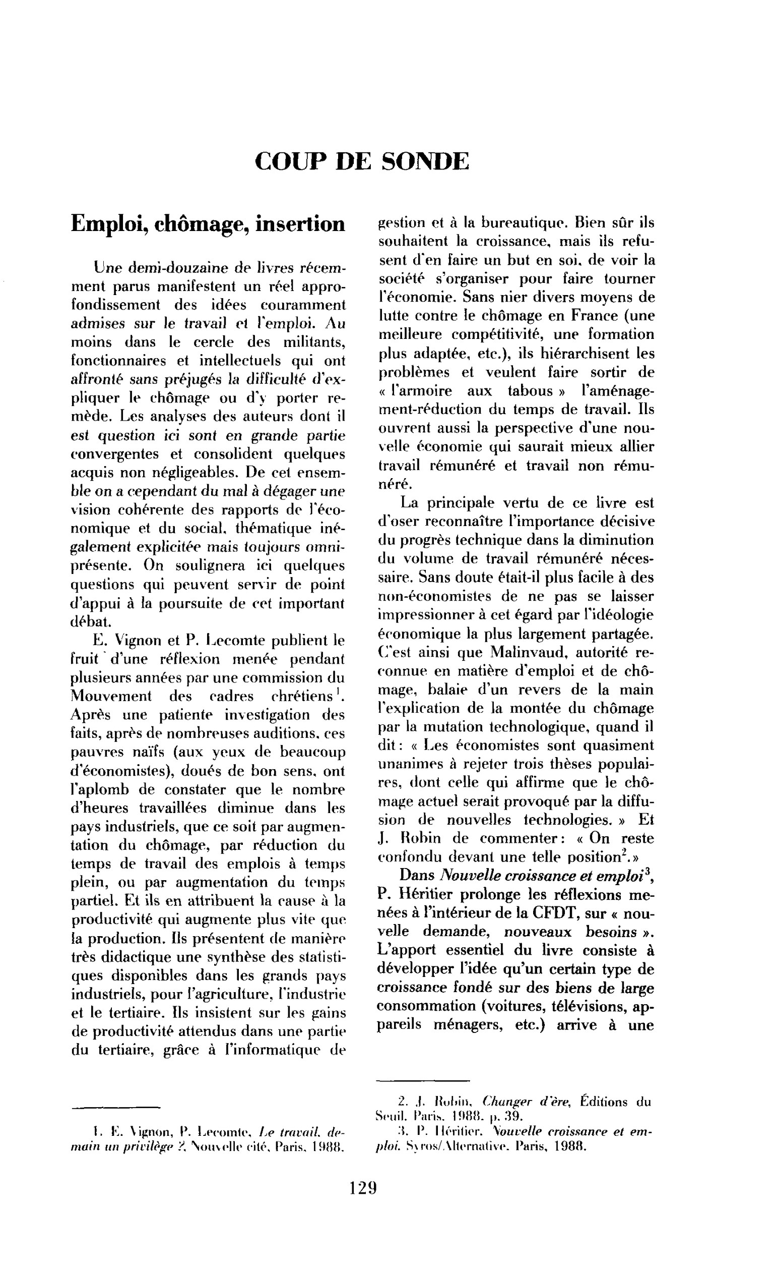 Emploi, chômage, insertion