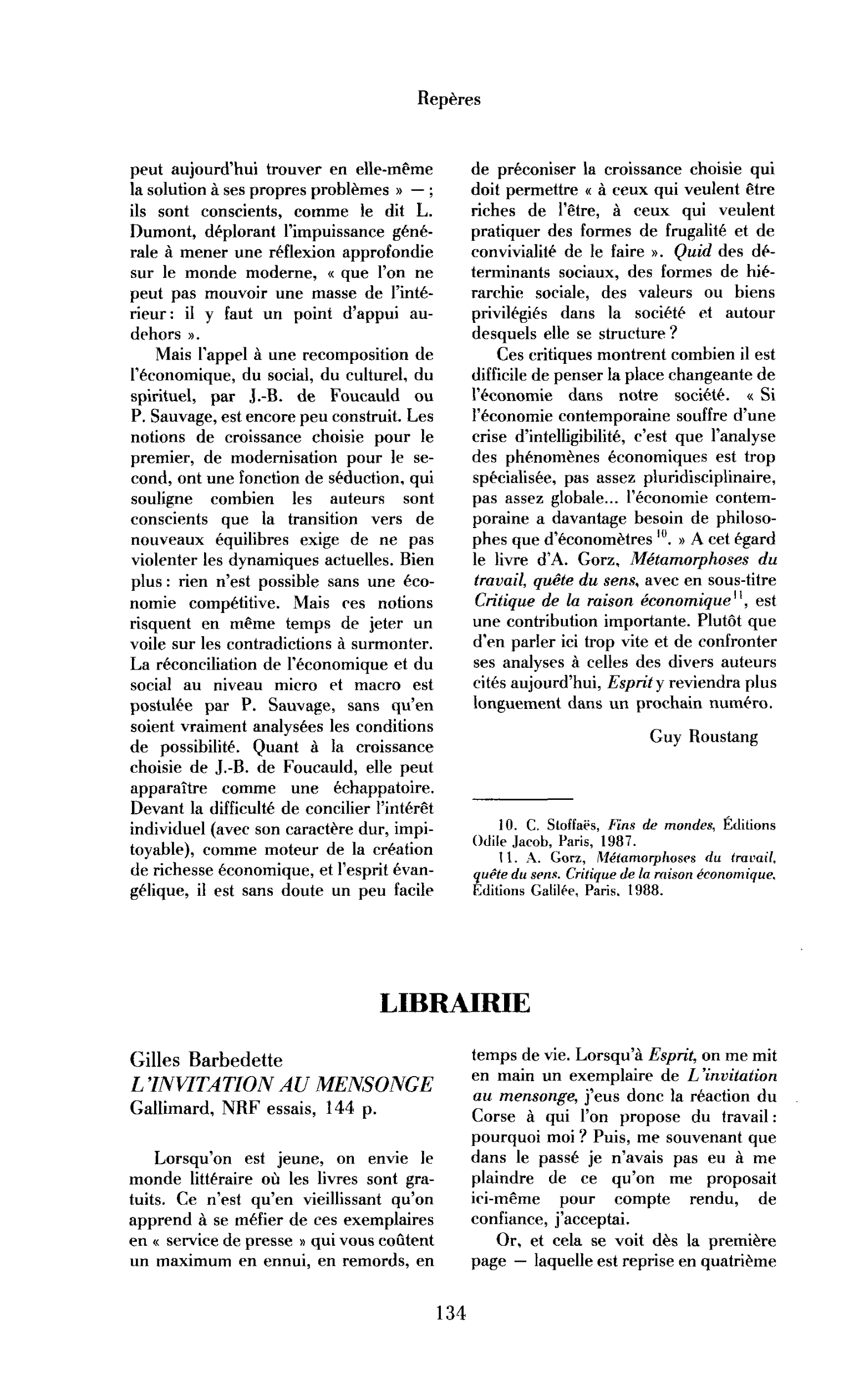 Gilles Barbedette, L’Invitation au mensonge