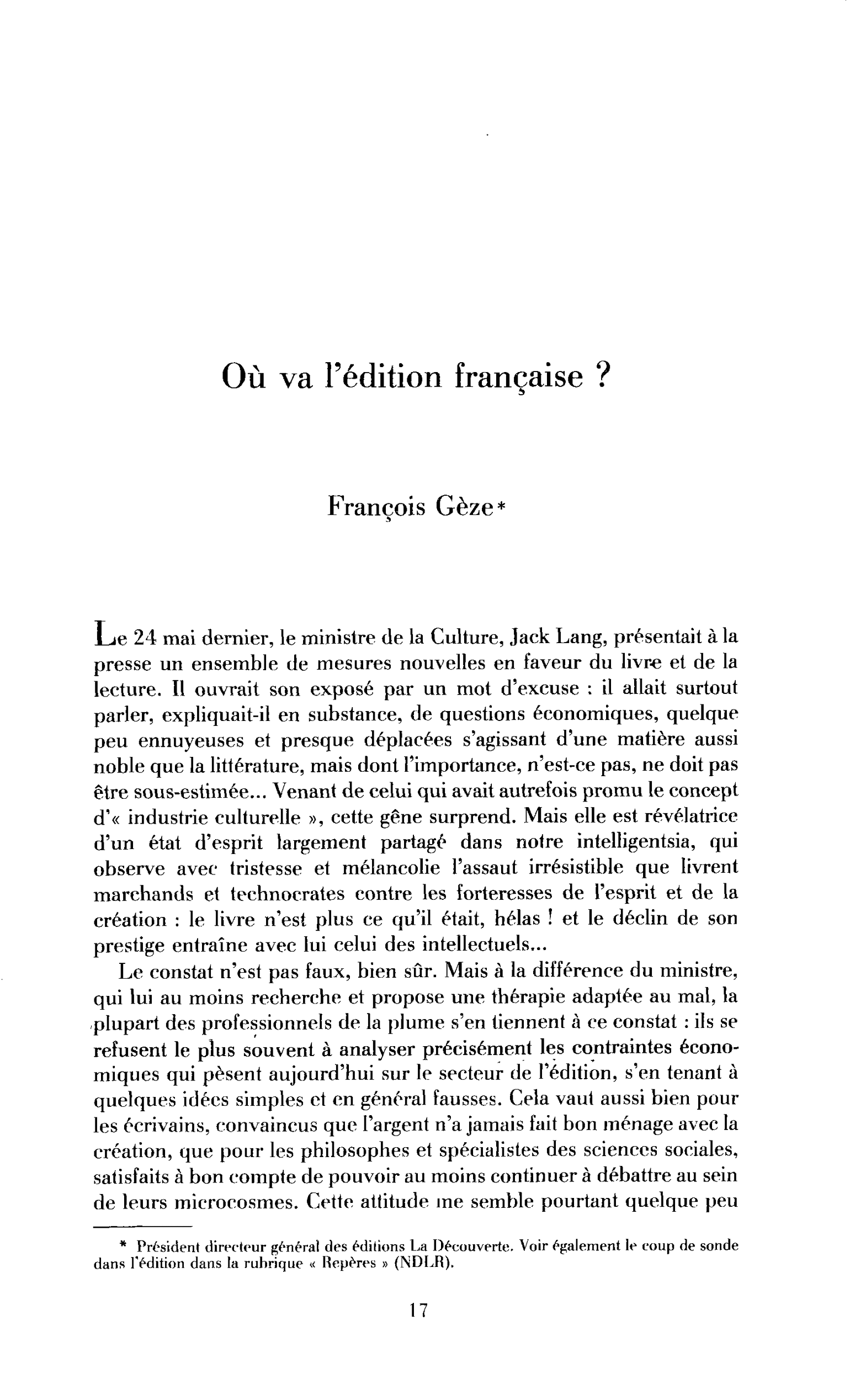 Où va l’édition française ?
