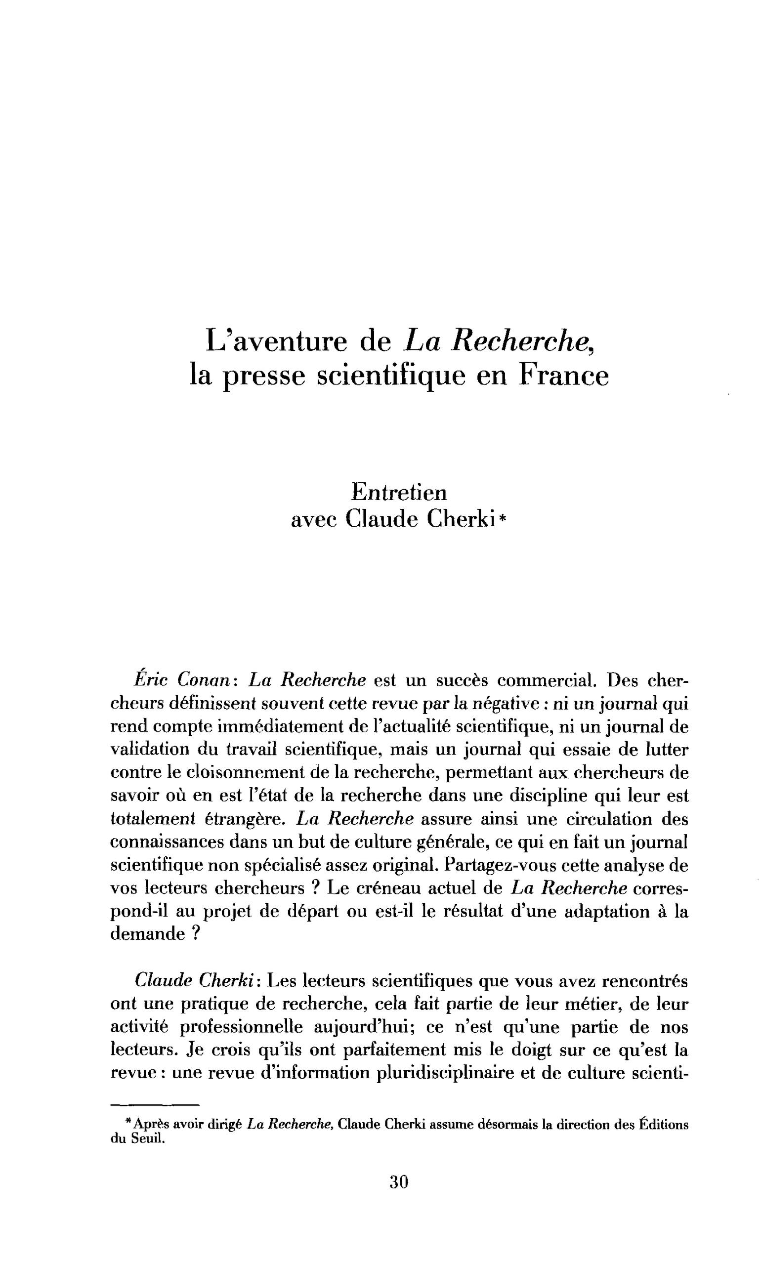 L’aventure de la Recherche, la presse scientifique en France (entretien)