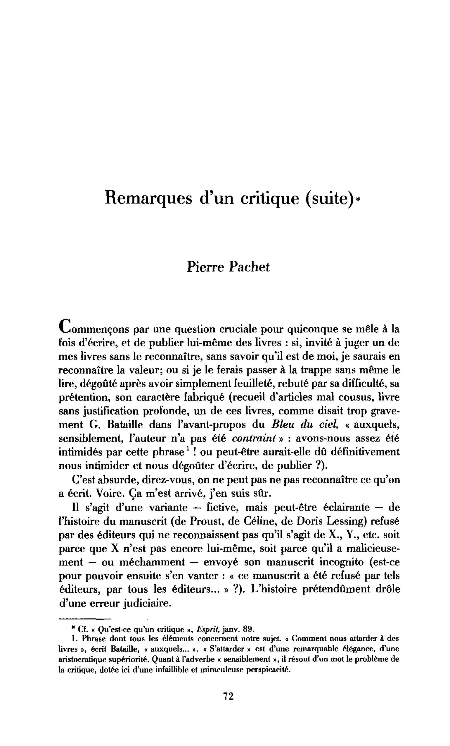 Remarques d’un critique (suite)