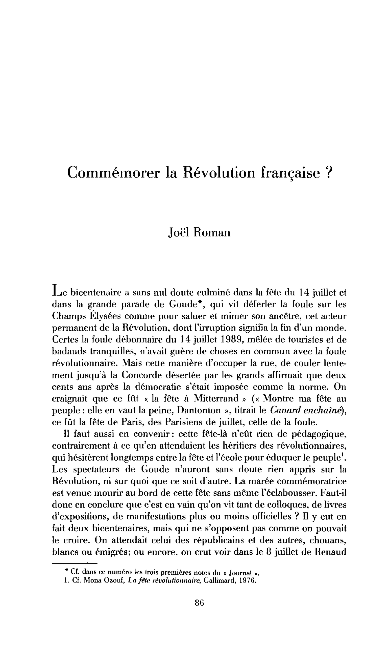 Commémorer la Révolution française ?