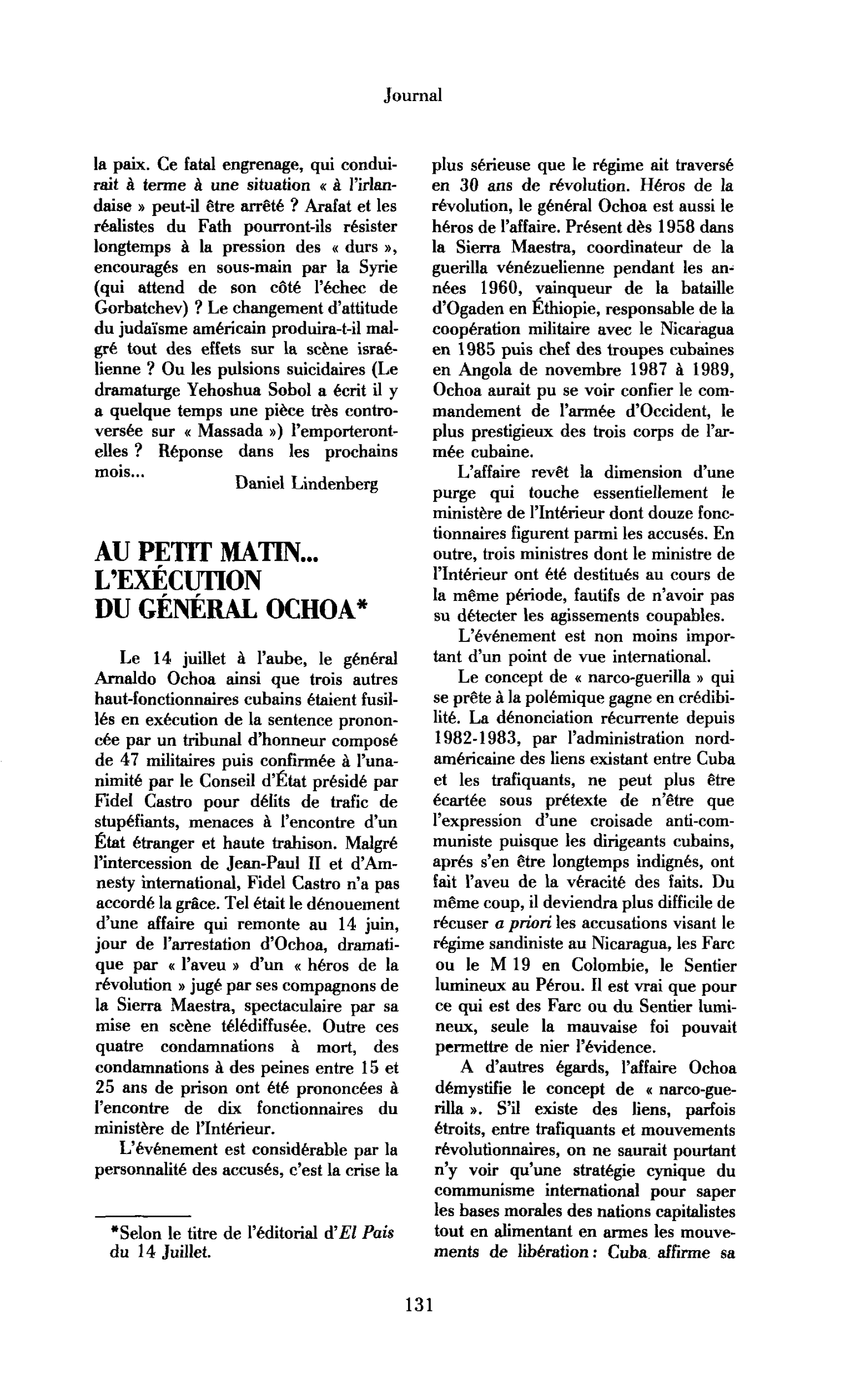 Au petit matin… l’exécution du général Ochoa