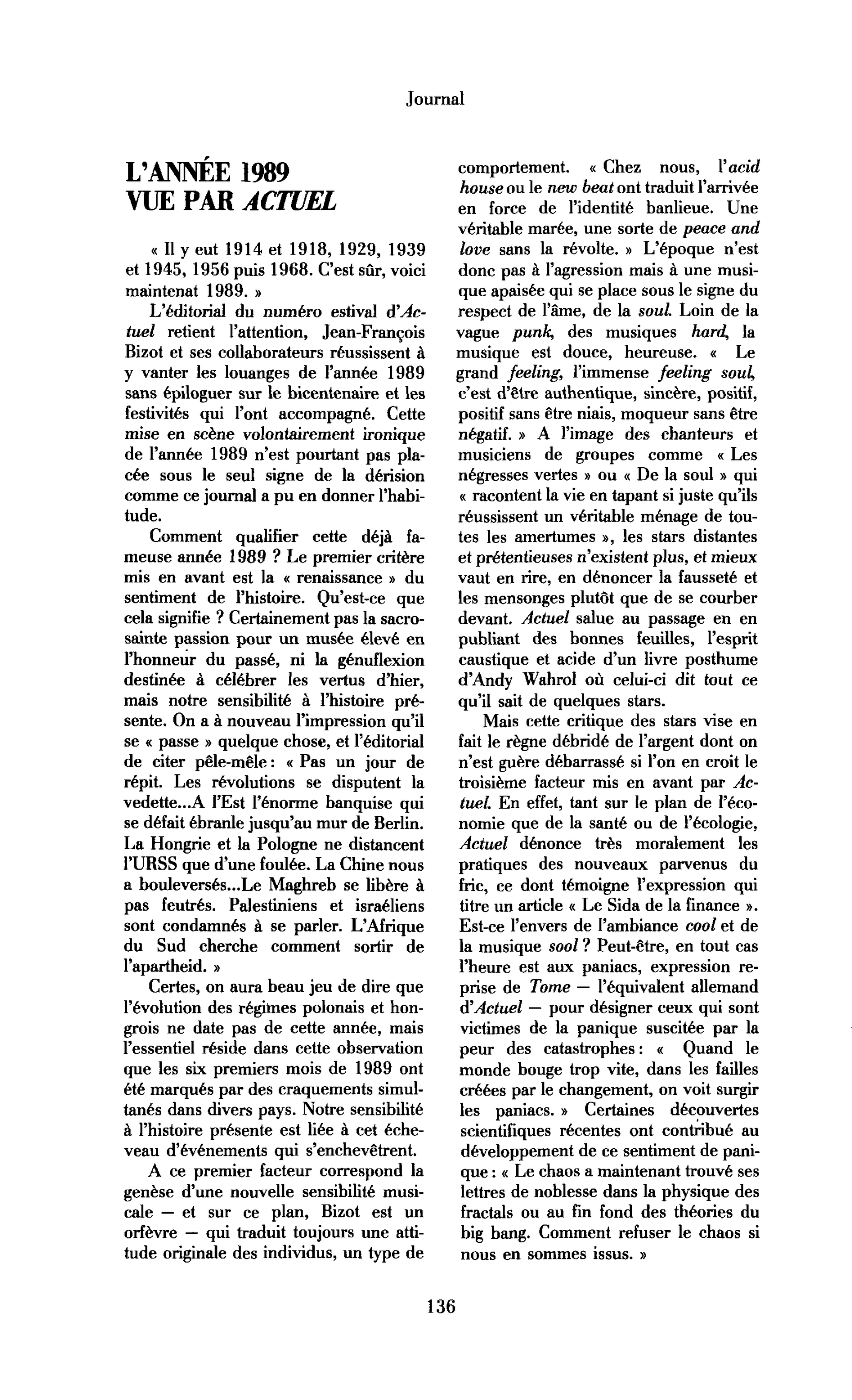 L’Année 1989 vue par Actuel