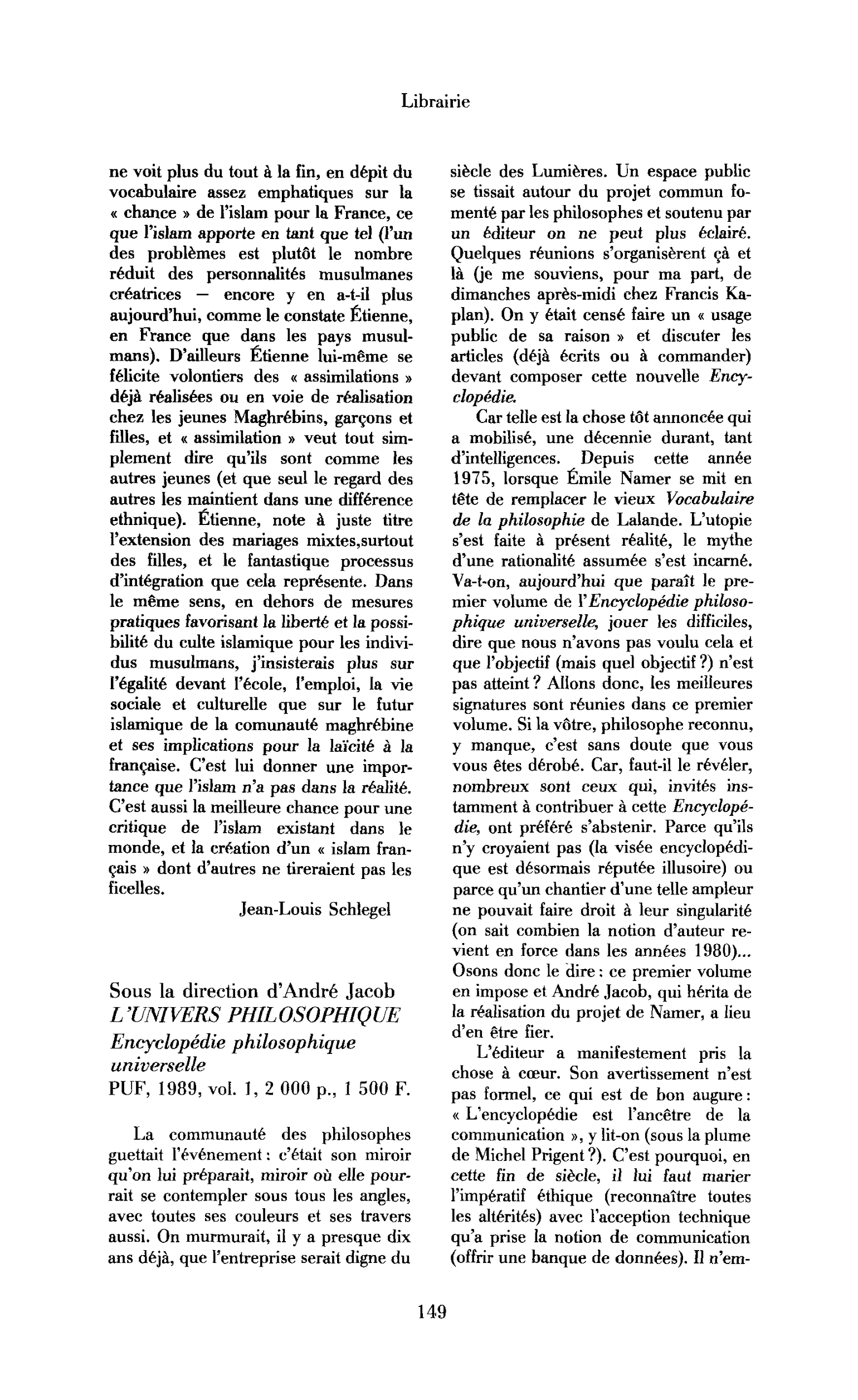 André Jacob (dir.), L’Univers philosophique