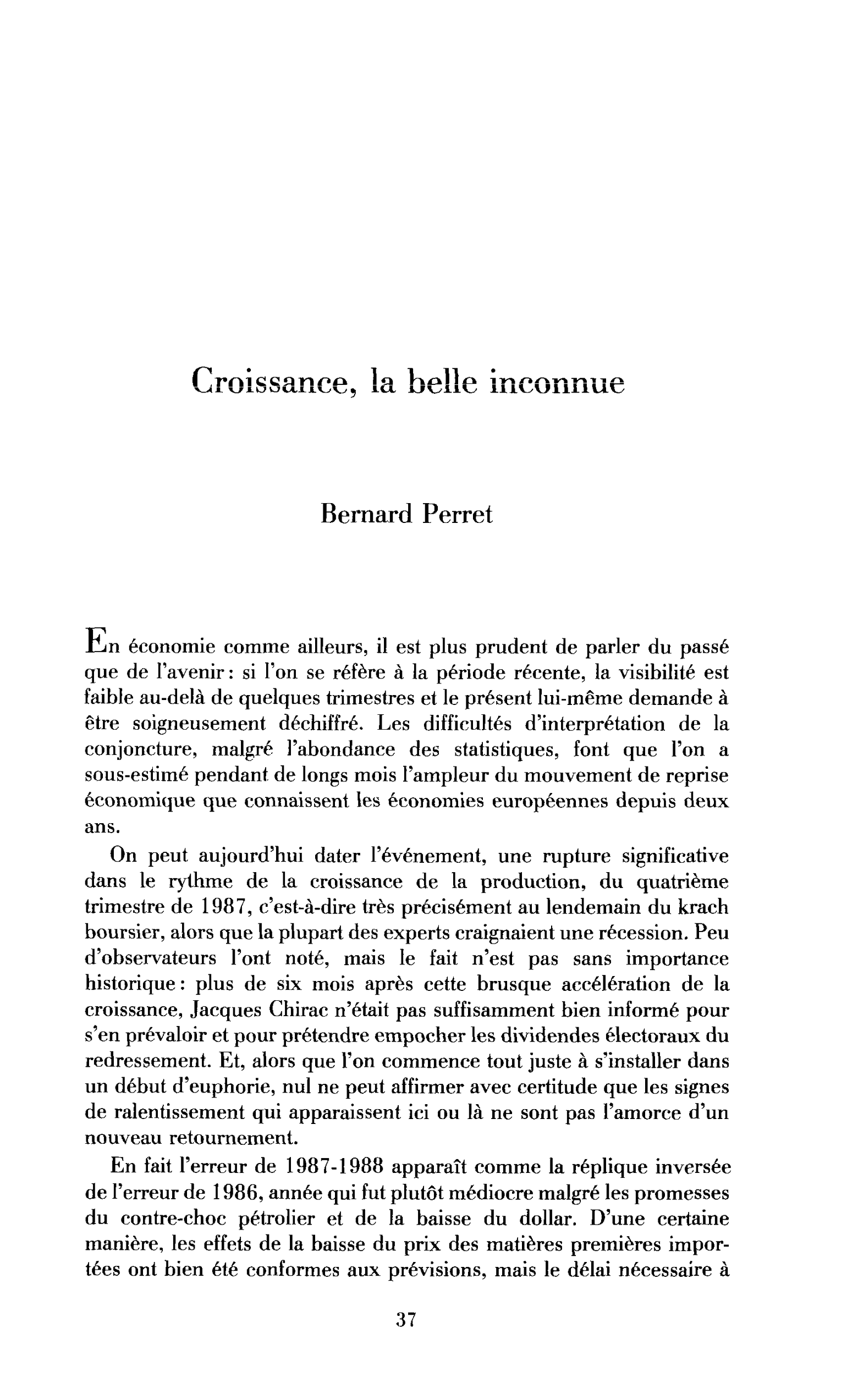 Croissance, la belle inconnue