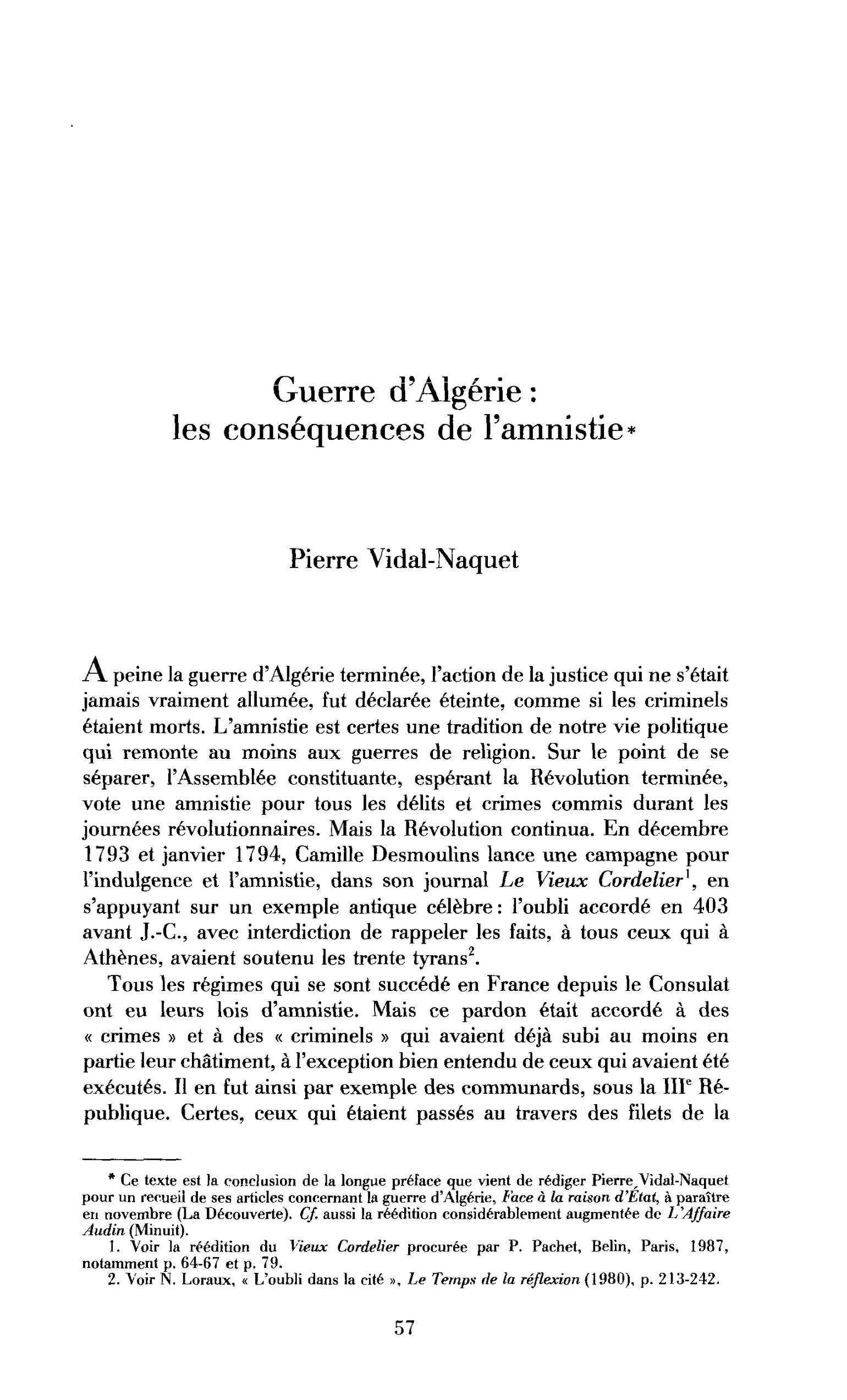 Guerre d’Algérie : les conséquences de l’amnistie