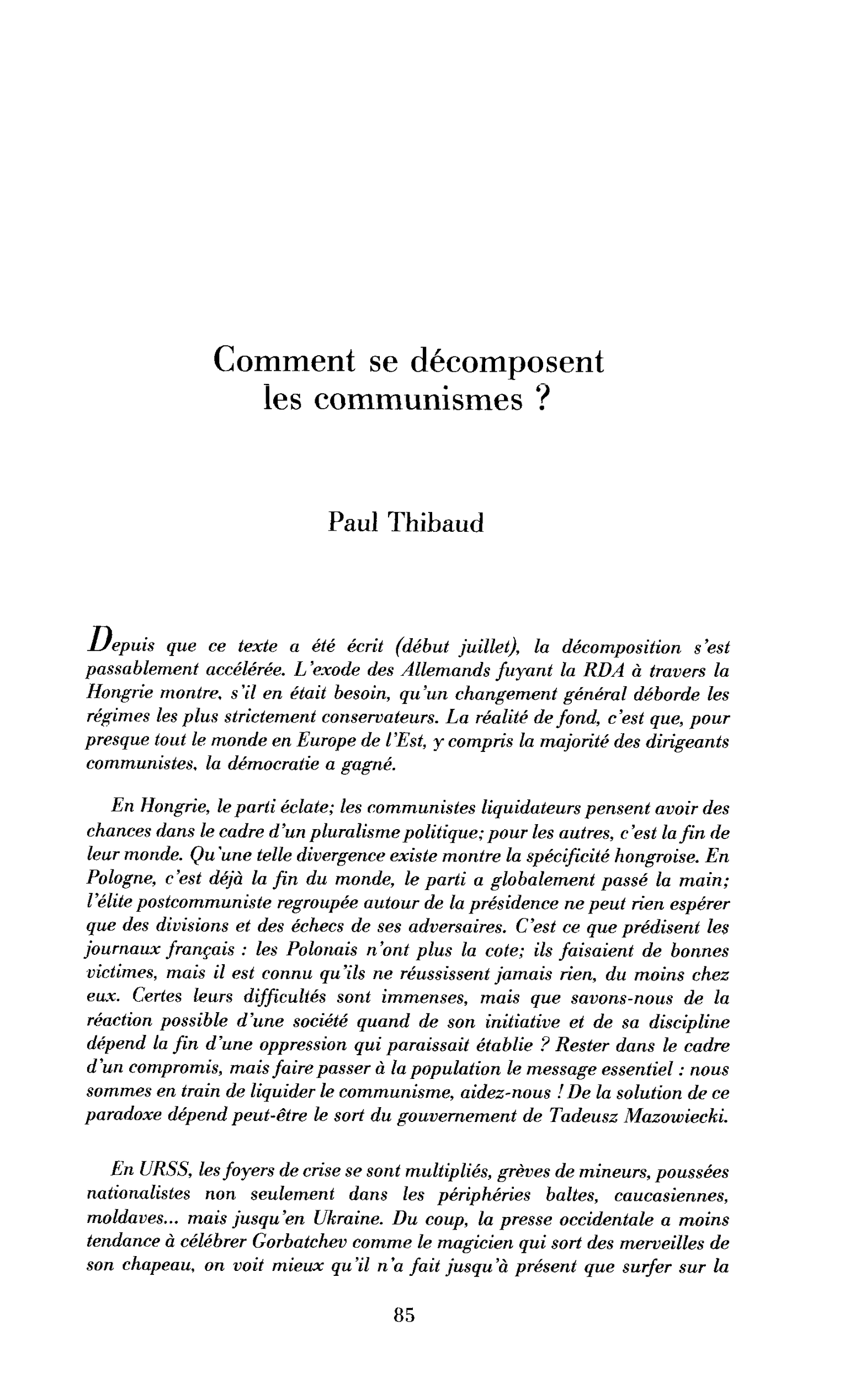 Comment se décomposent les communismes ?
