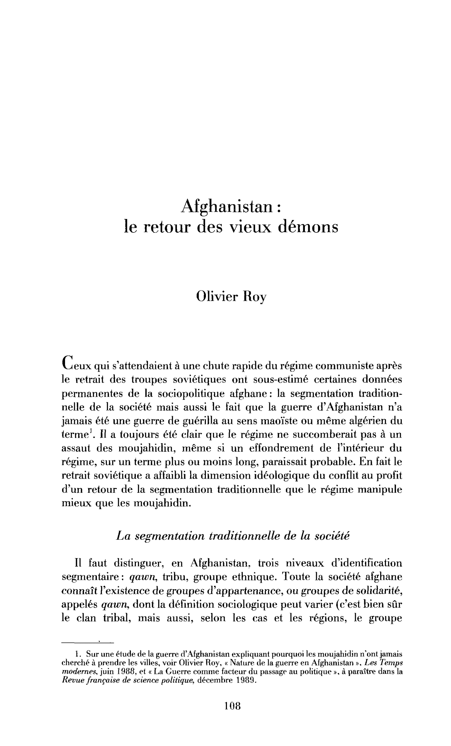 Afghanistan, le retour des vieux démons