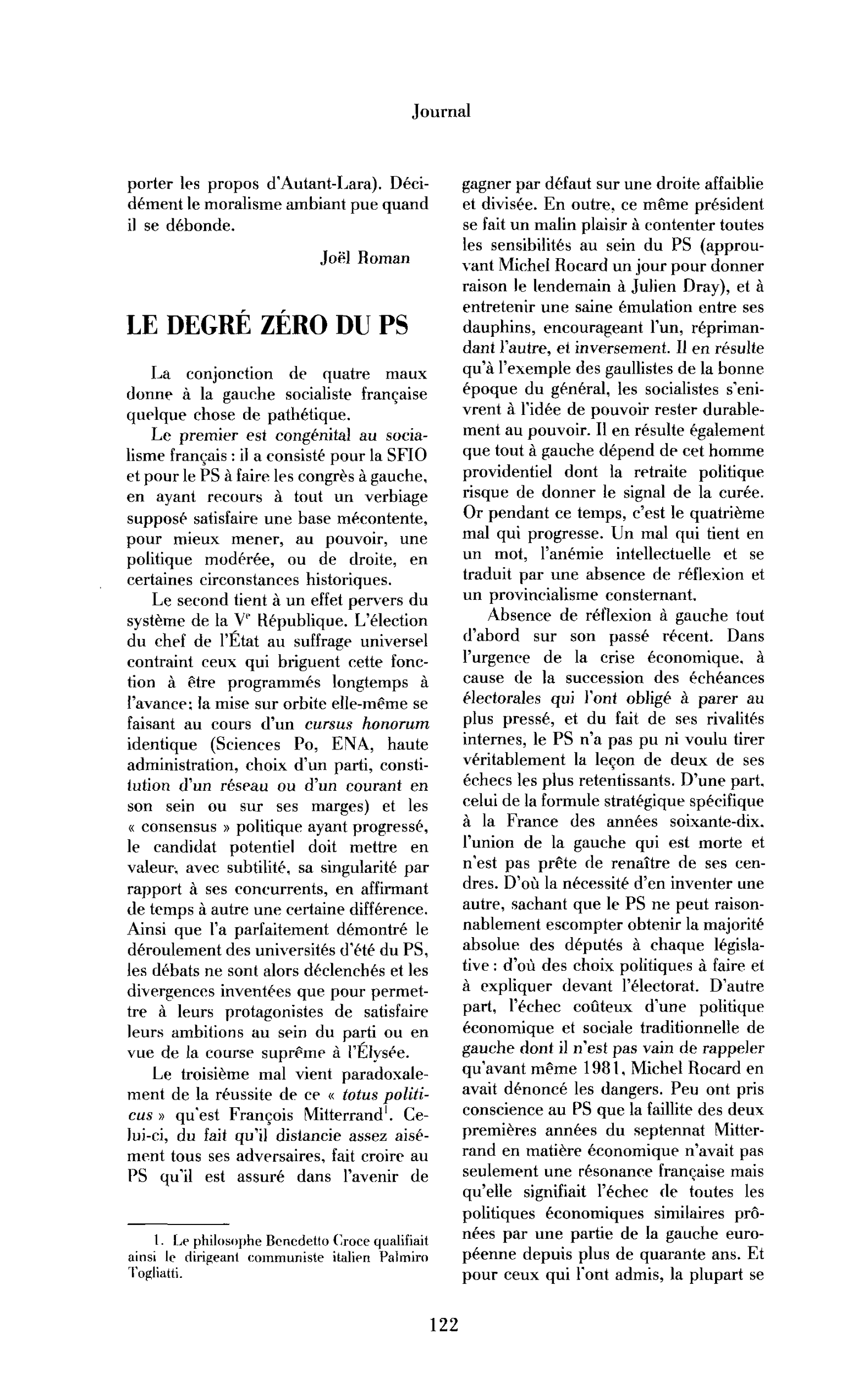 Le degré zéro du PS