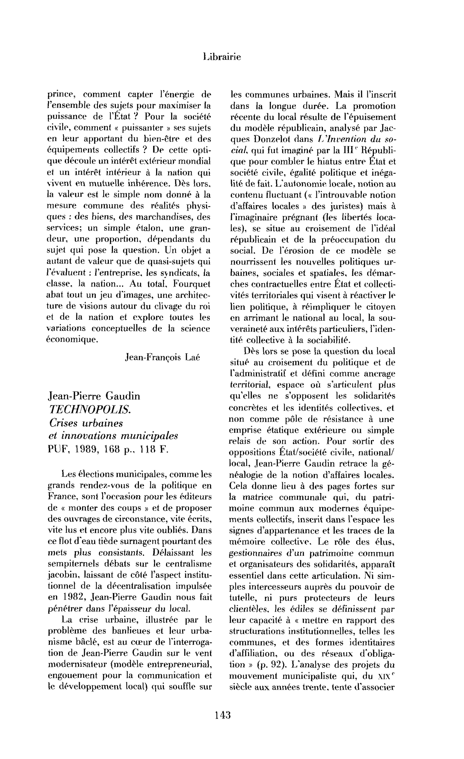Jean-Pierre Gudin, Technopolis. Crises urbaines et innovations municipales