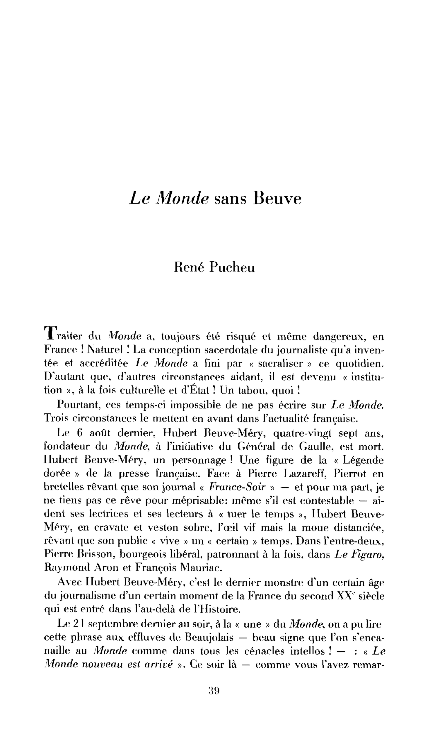 Le Monde sans Beuve