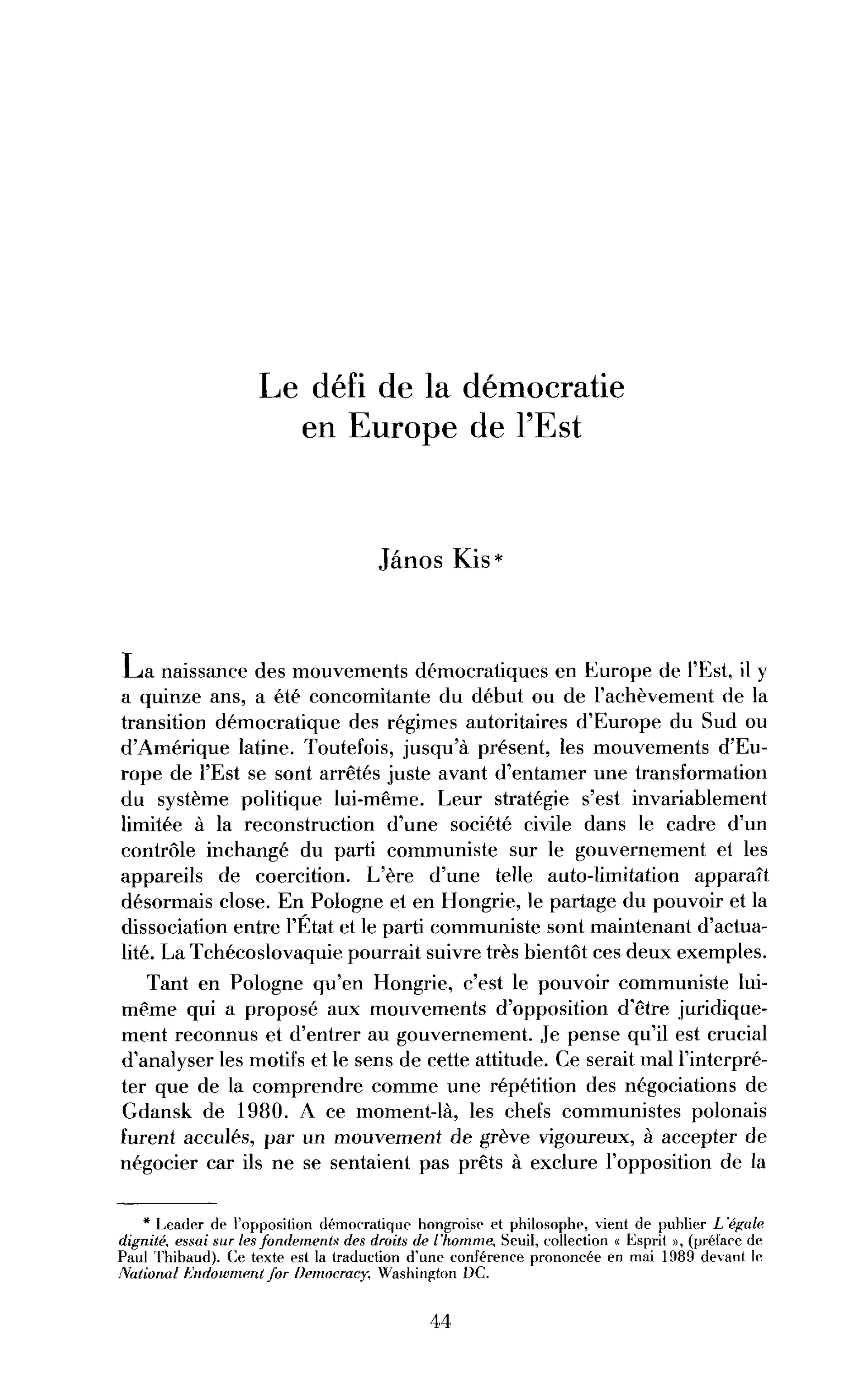 Le défi de la démocratie