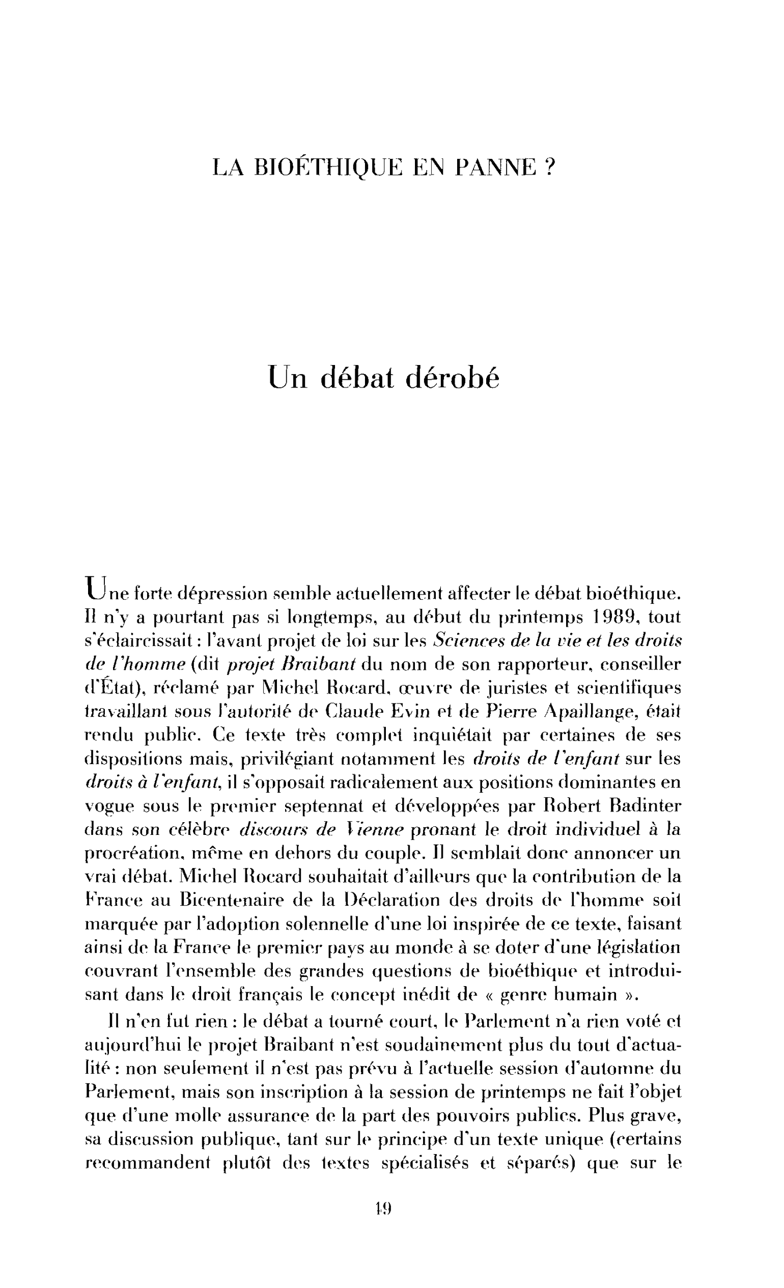 Un débat dérobé
