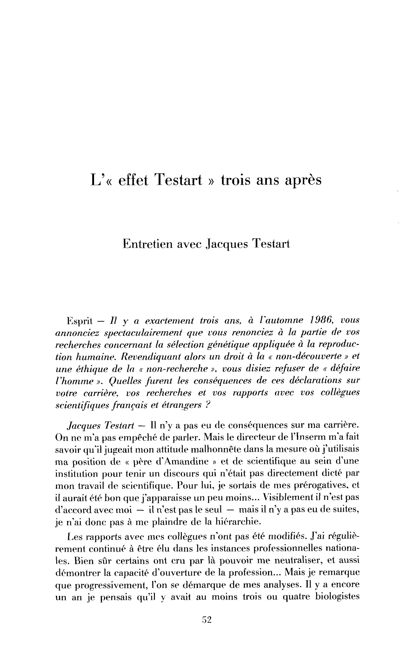 L’« effet Testart » trois ans après (entretien)