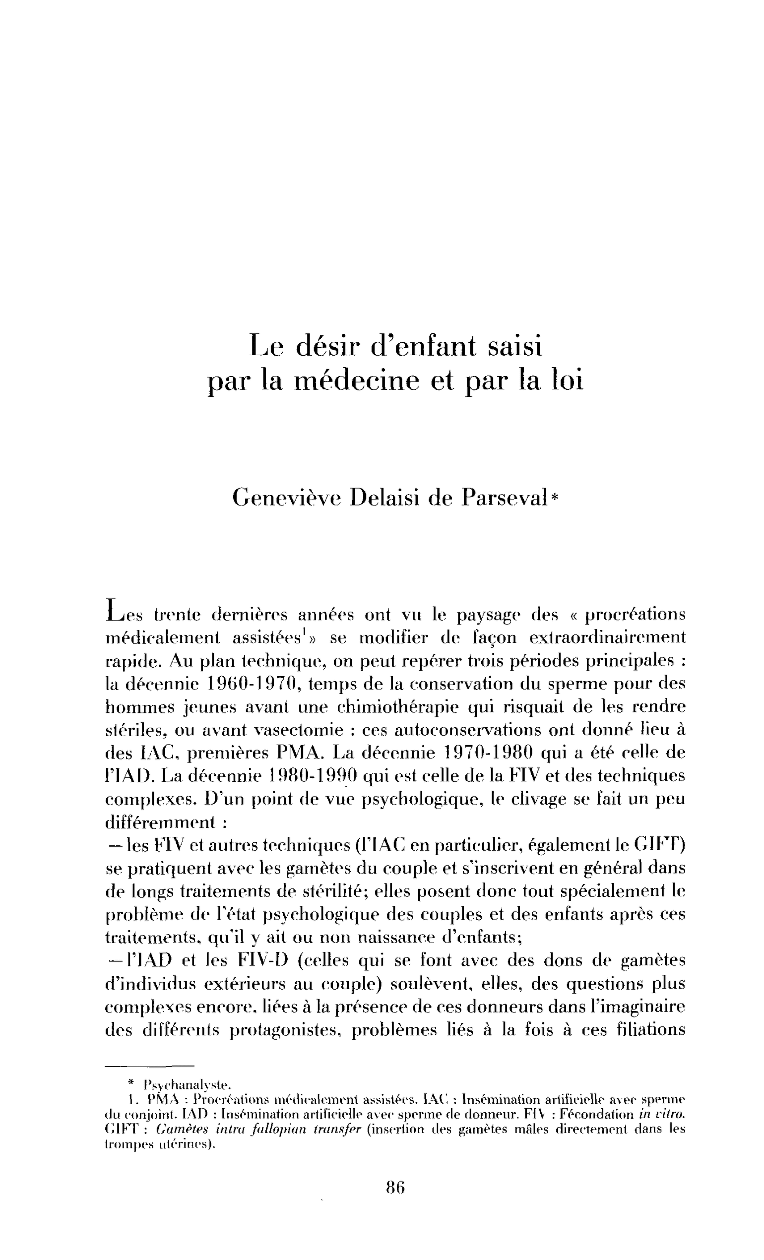 Le désir d’enfant saisi par la médecine et par la loi