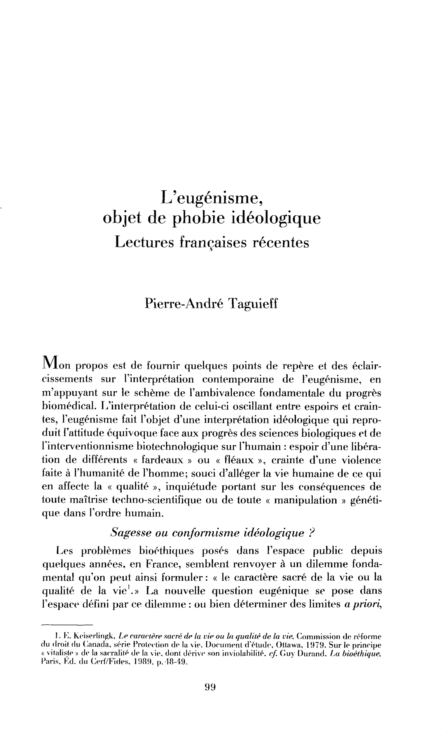 L’eugénisme, objet de phobie idéologique