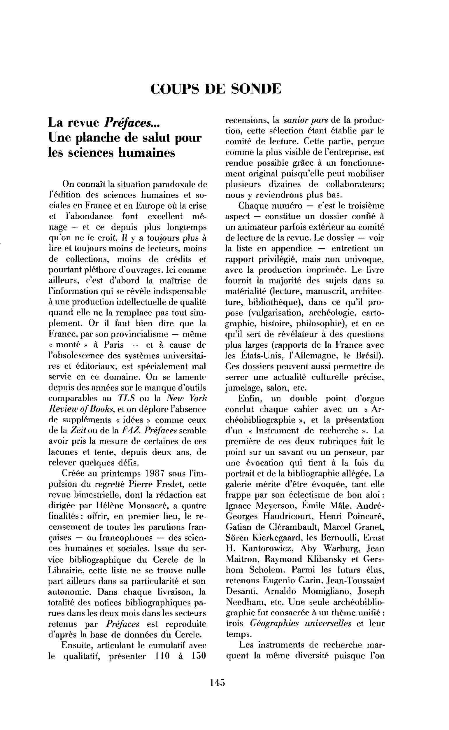 La revue Préfaces… Une planche de salut pour les sciences humaines