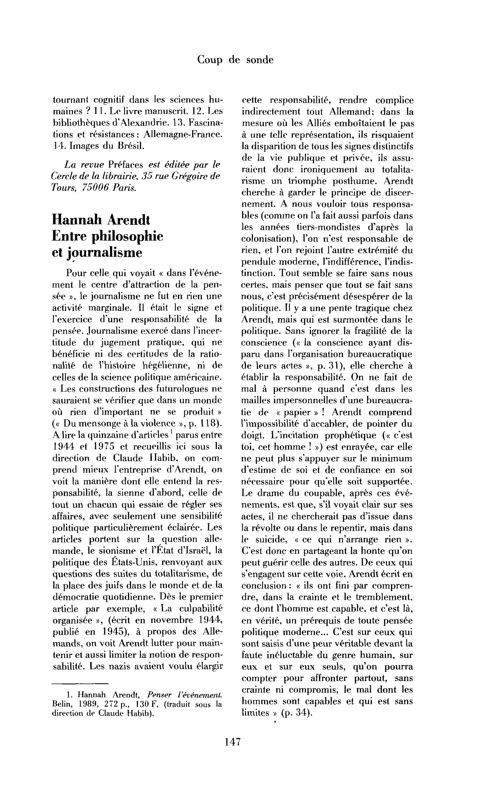 Hannah Arendt. Entre philosophie et journalisme