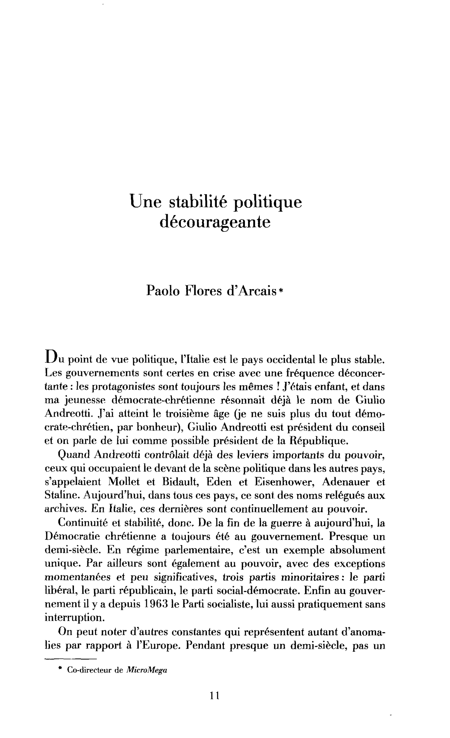 Une stabilité politique décourageante
