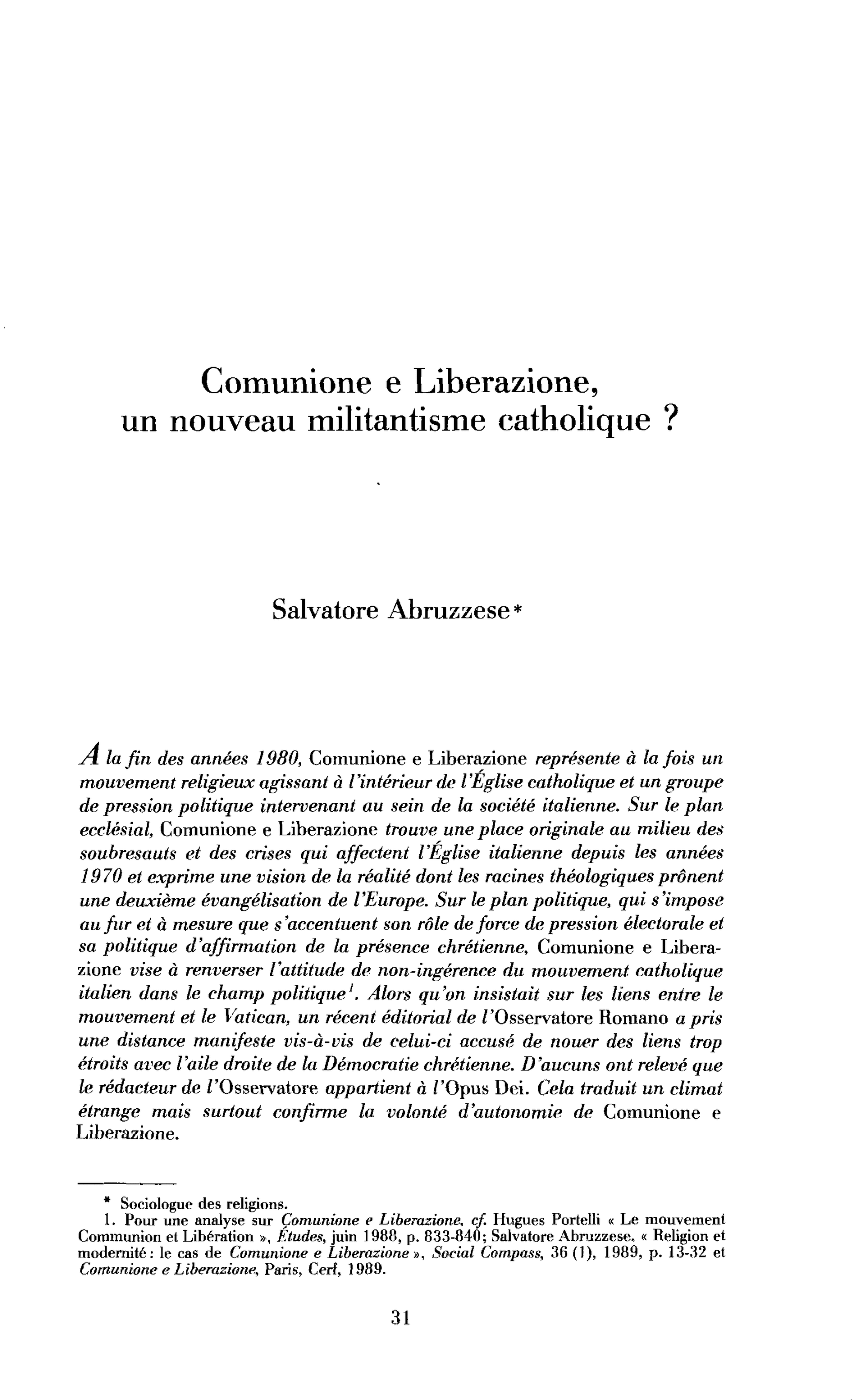 Comunione e Liberazione, un nouveau militantisme catholique ?