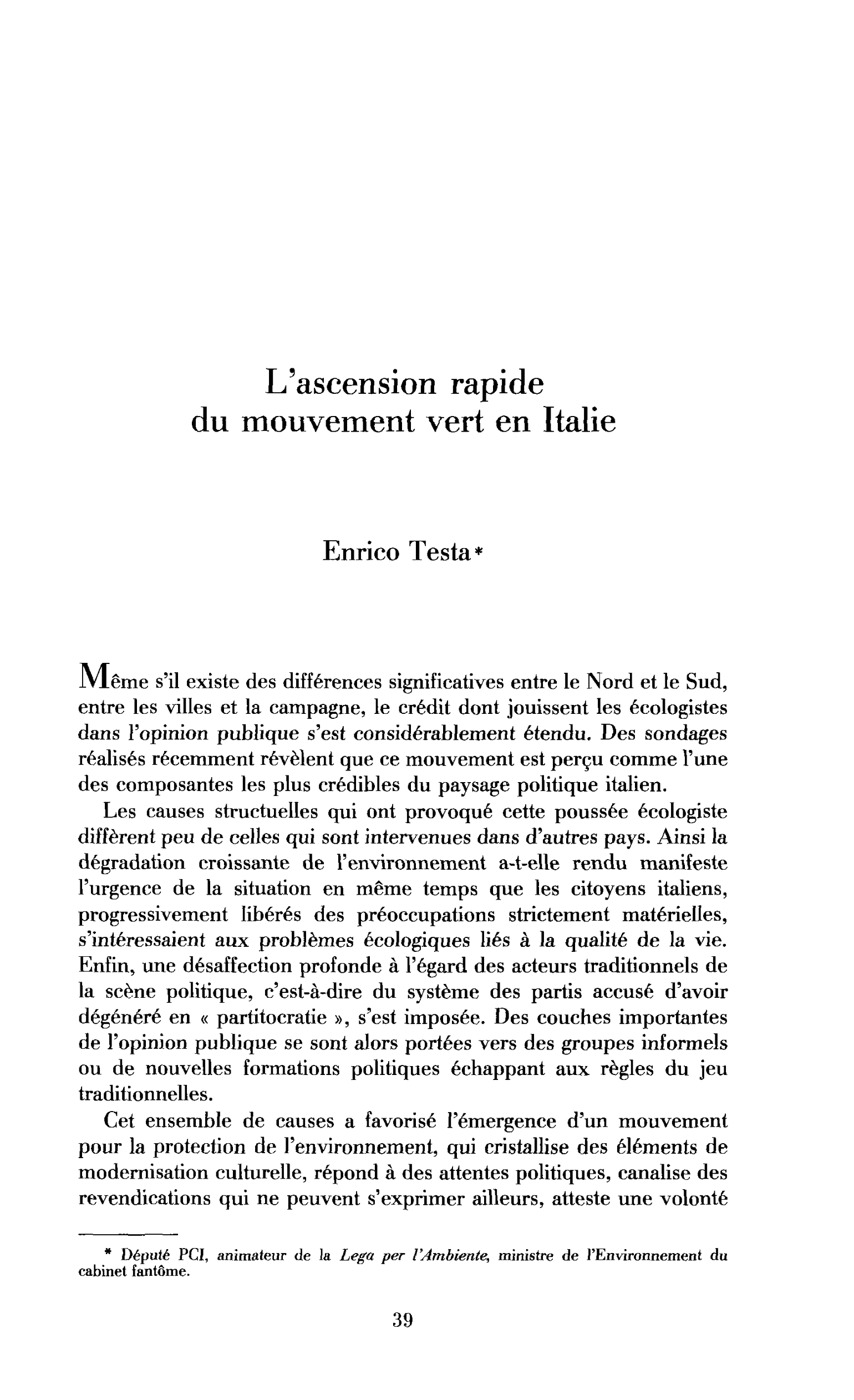 Le mouvement vert en Italie