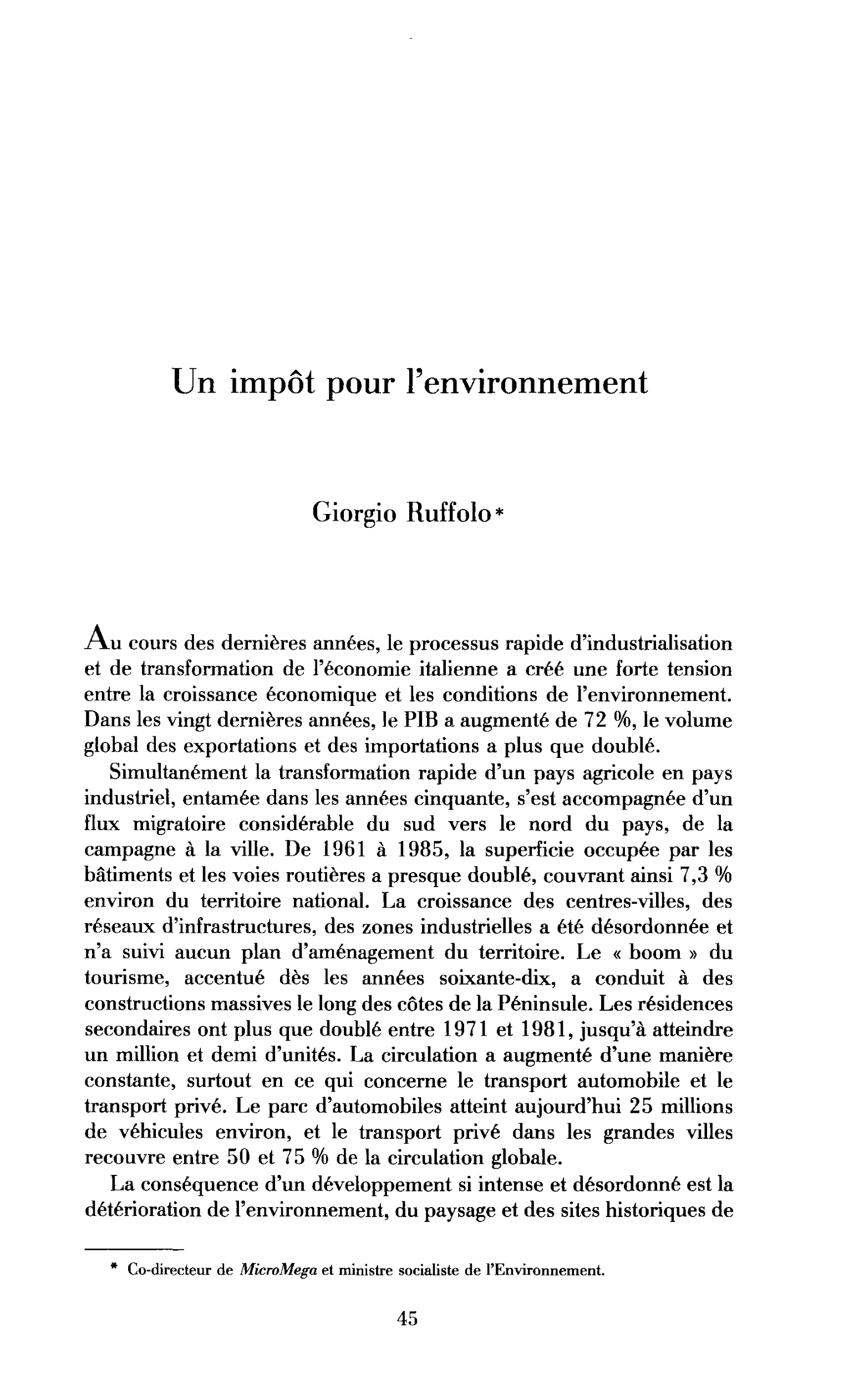 Un impôt pour l’environnement